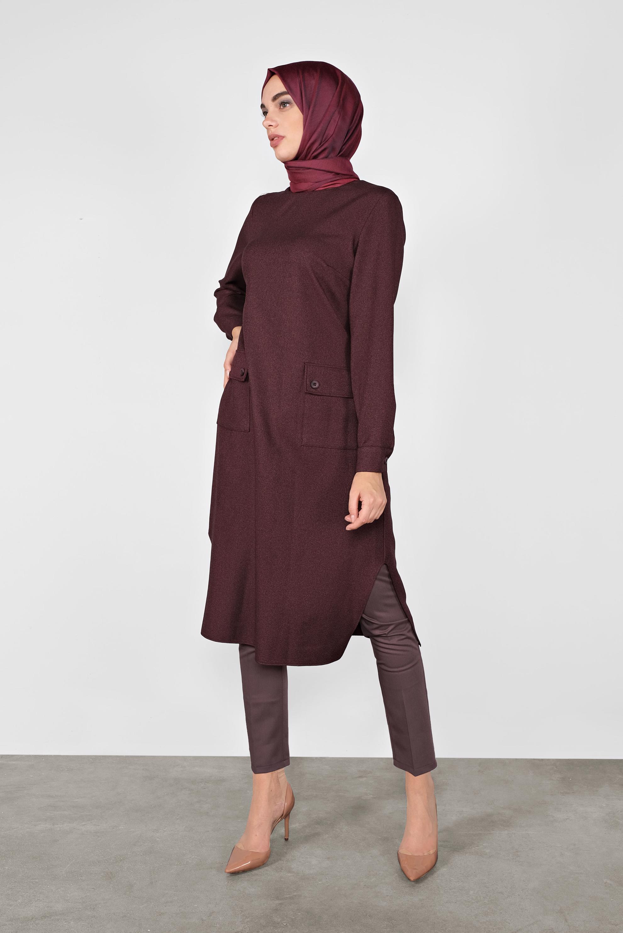 Tesettür giyim MÜRDÜM DÜĞMELİ CEPLİ TUNİK  41255 
