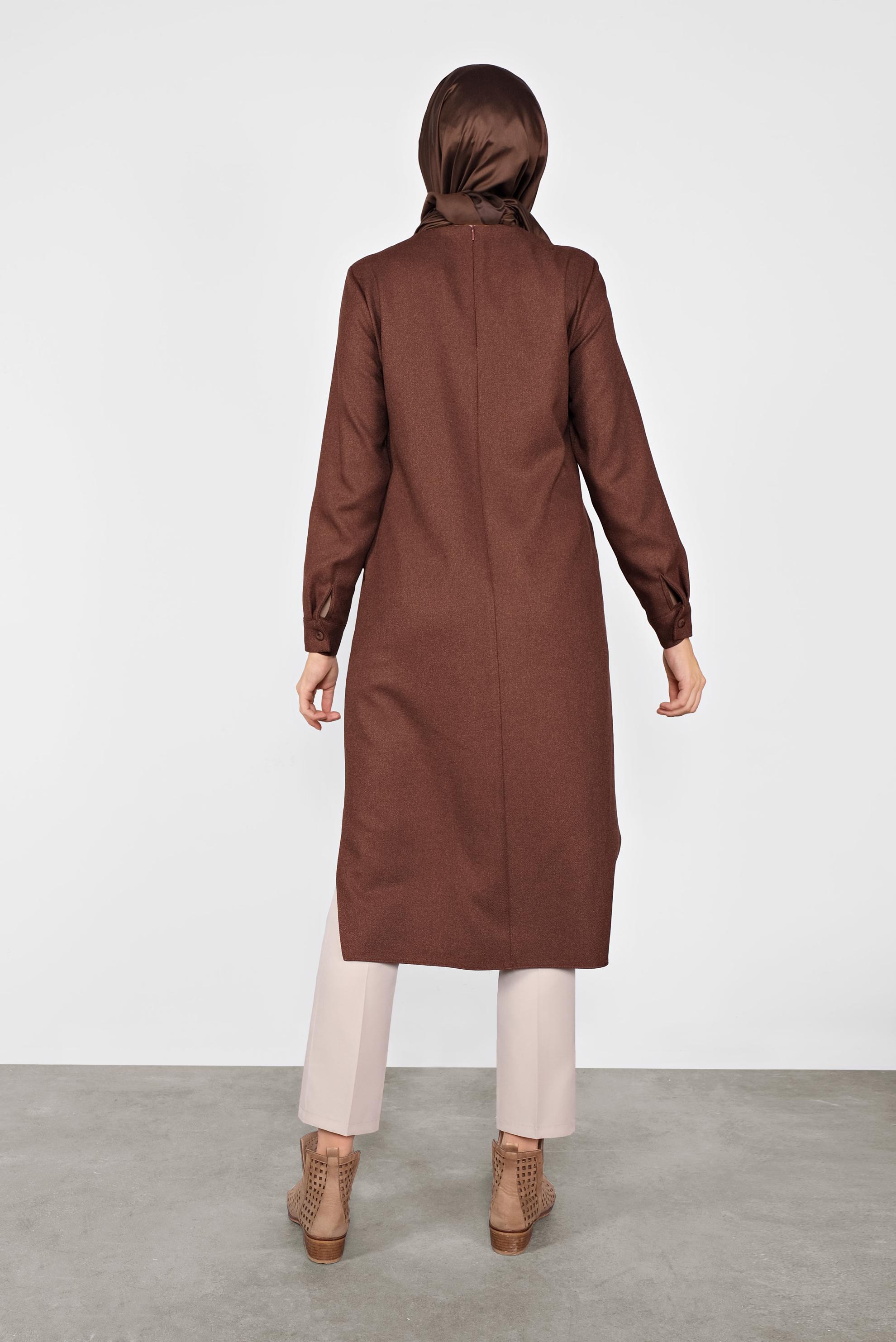 Tesettür giyim KAHVE DÜĞMELİ CEPLİ TUNİK  41255 