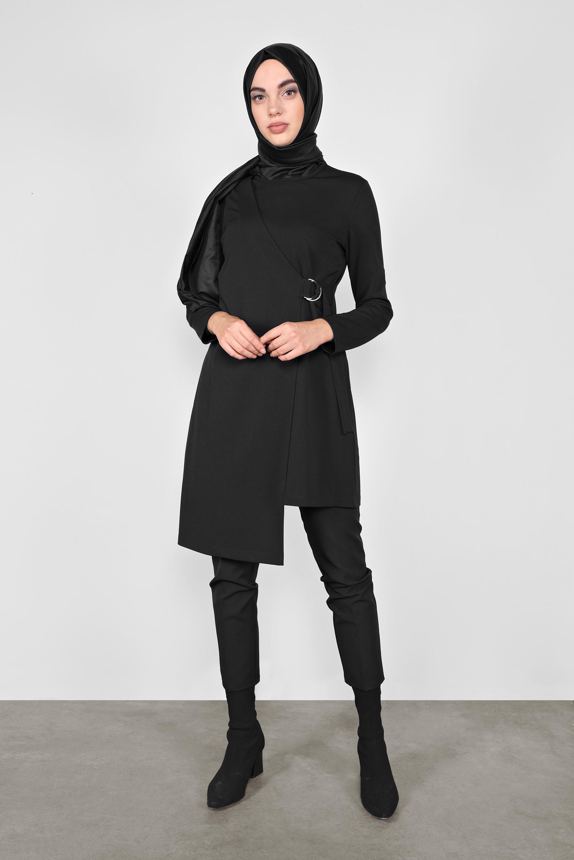 Tesettür giyim SİYAH ASİMETRİK KESİM TUNİK 41257 