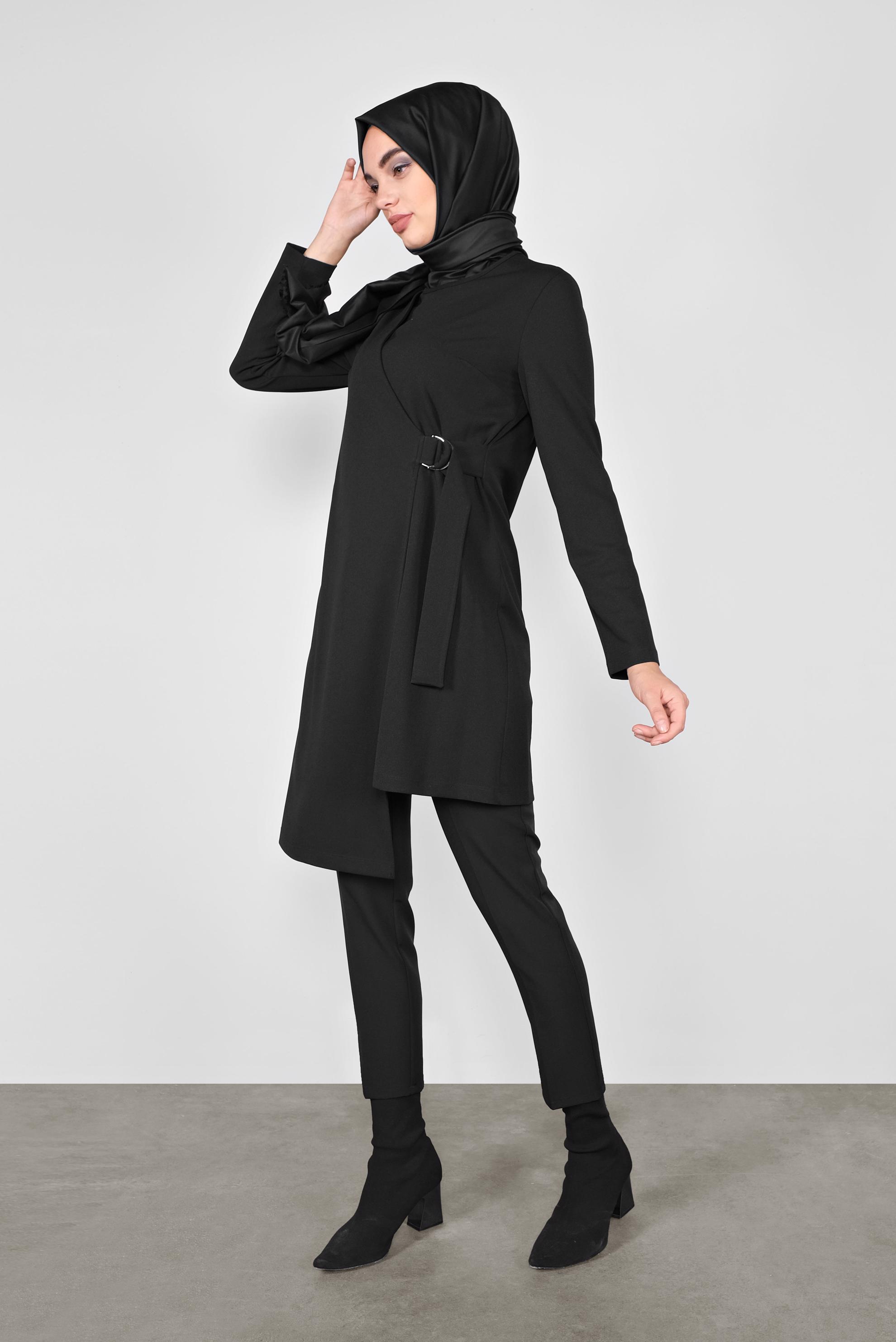 Tesettür giyim SİYAH ASİMETRİK KESİM TUNİK 41257 