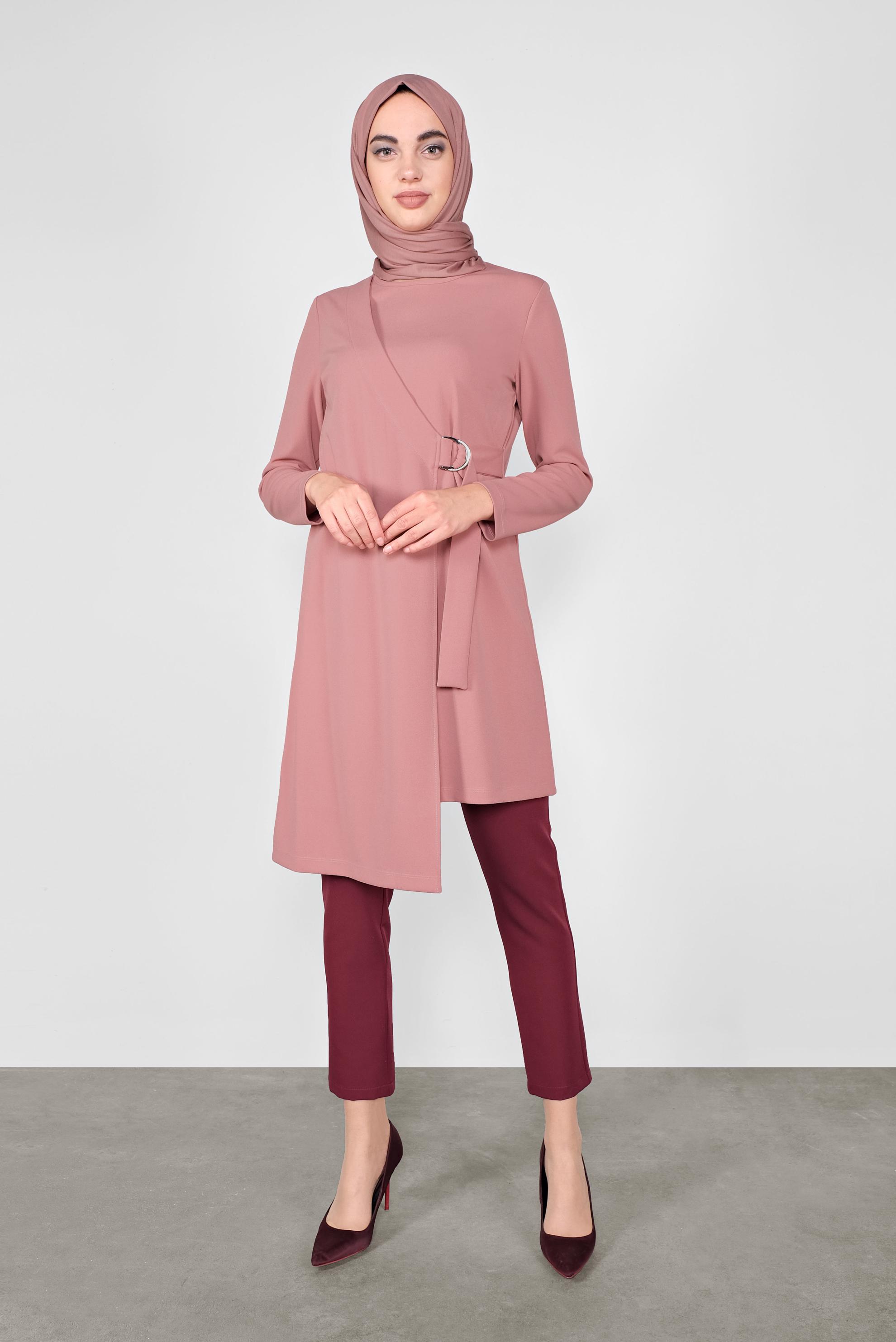 Tesettür giyim PUDRA ASİMETRİK KESİM TUNİK 41257 