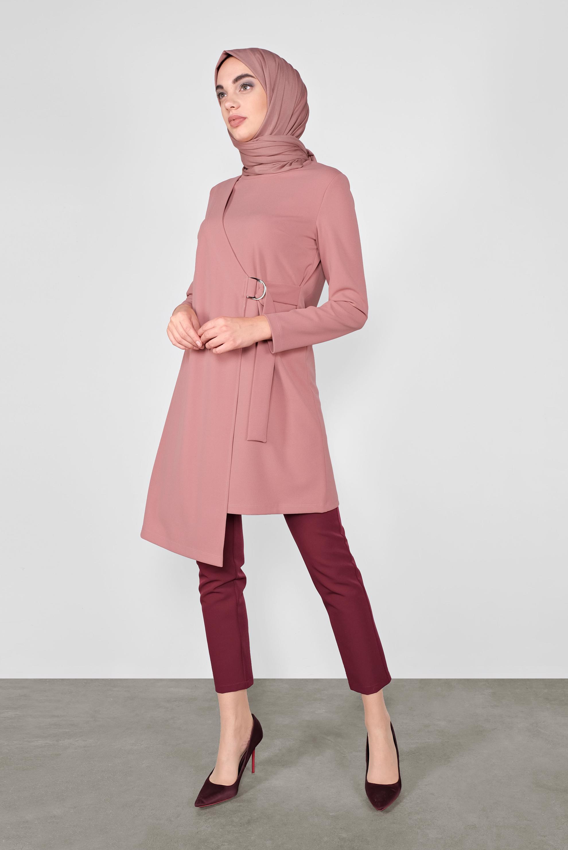 Tesettür giyim PUDRA ASİMETRİK KESİM TUNİK 41257 