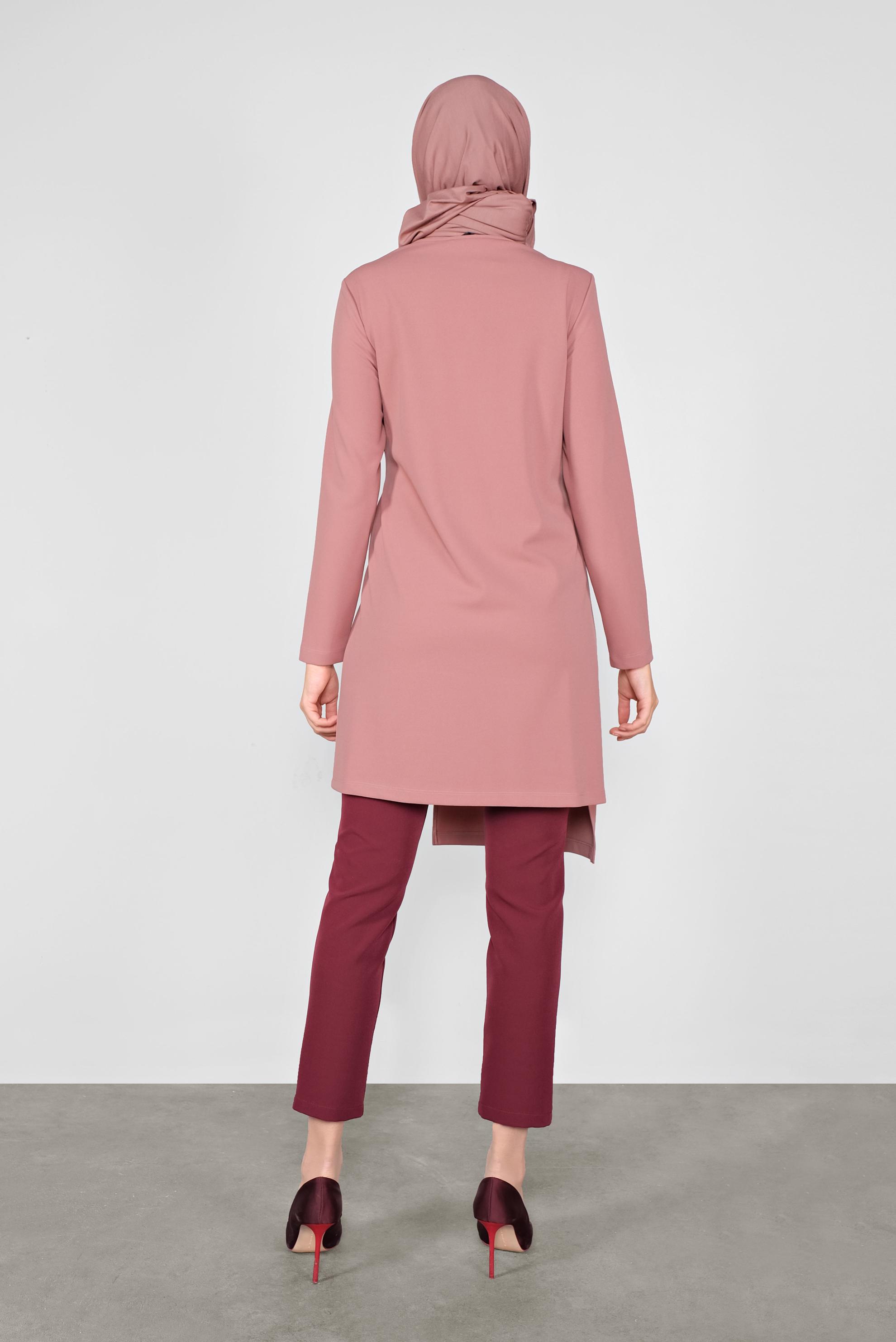 Tesettür giyim PUDRA ASİMETRİK KESİM TUNİK 41257 