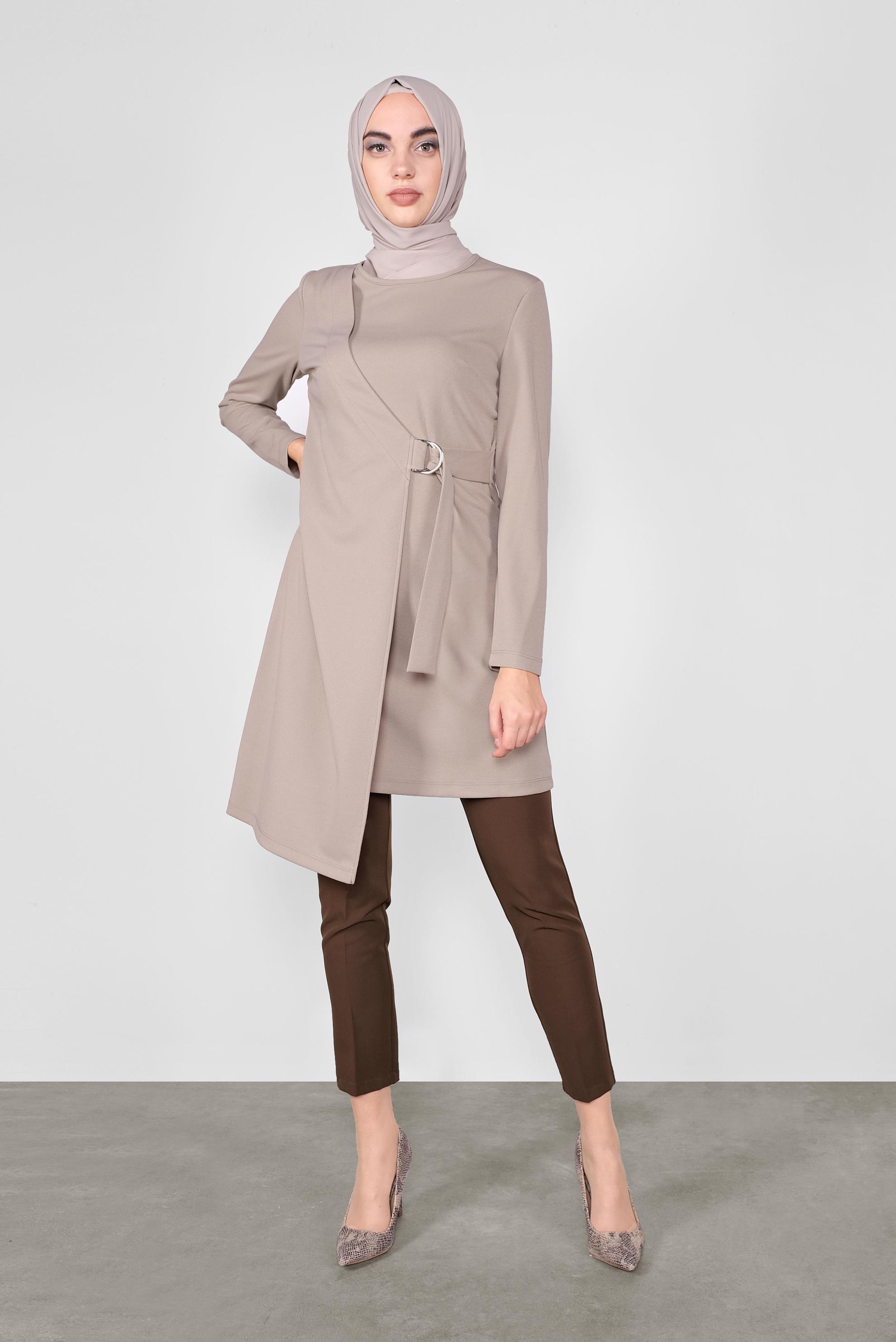 Tesettür giyim BEJ ASİMETRİK KESİM TUNİK 41257 