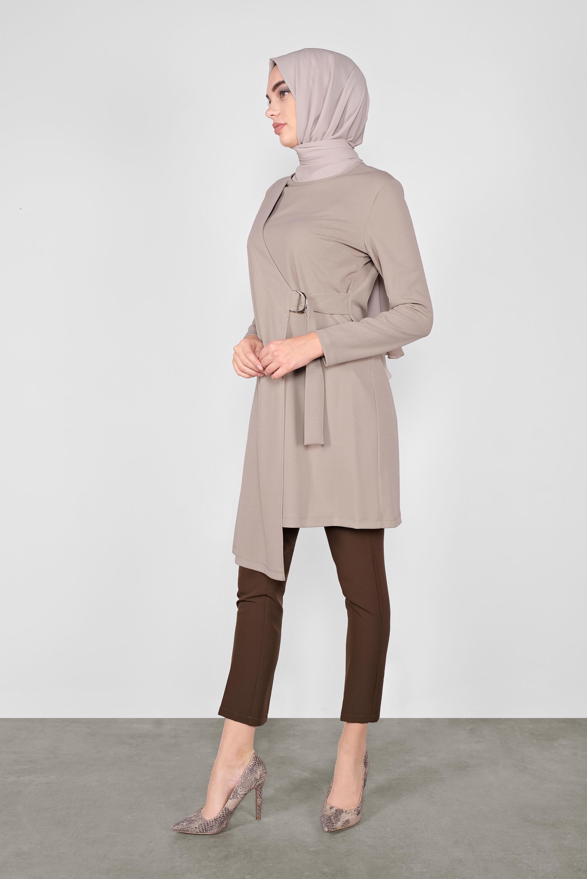 Tesettür giyim BEJ ASİMETRİK KESİM TUNİK 41257 