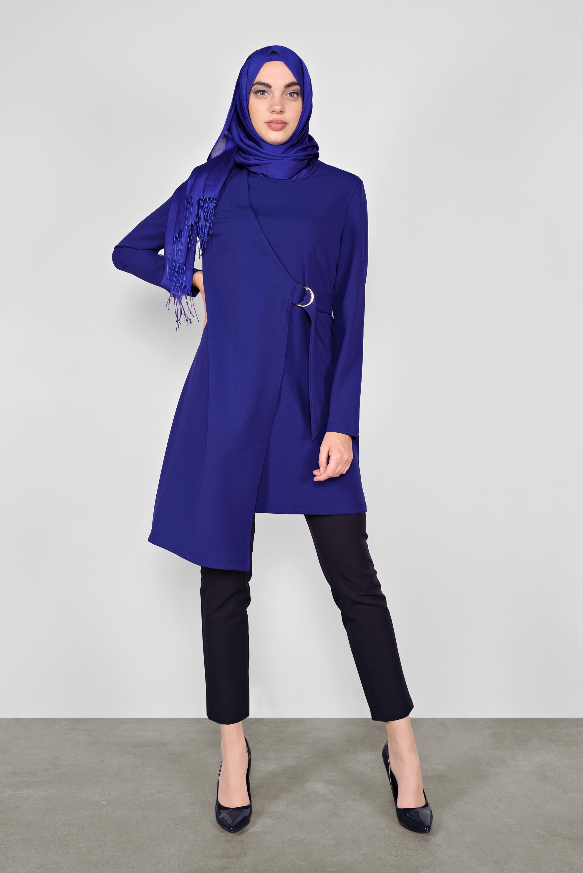 Tesettür giyim LACİVERT ASİMETRİK KESİM TUNİK 41257 