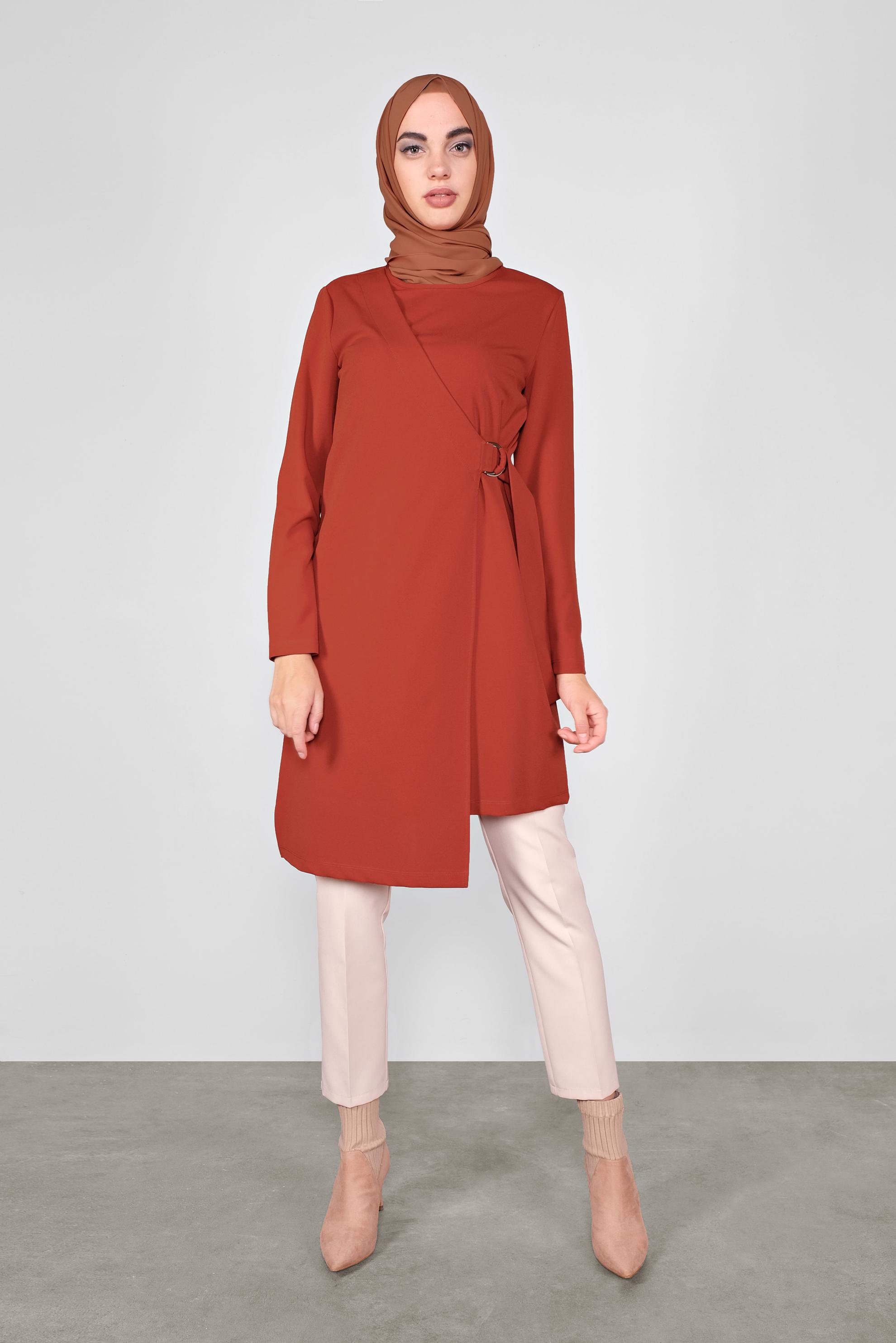 Tesettür giyim TURUNCU ASİMETRİK KESİM TUNİK 41257 