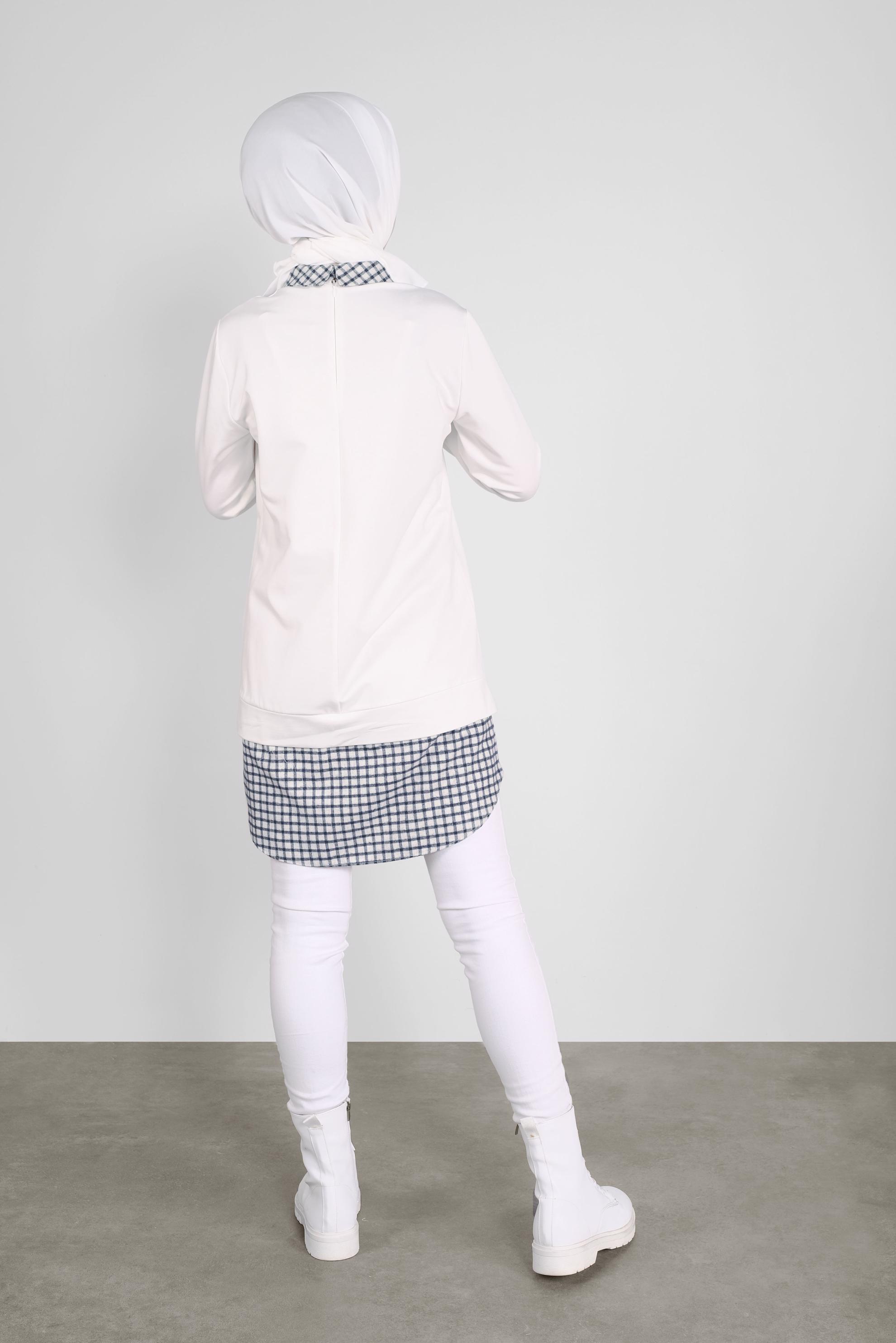 Tesettür giyim BEYAZ PAMUKLU GÖMLEK YAKA TUNİK 41268 