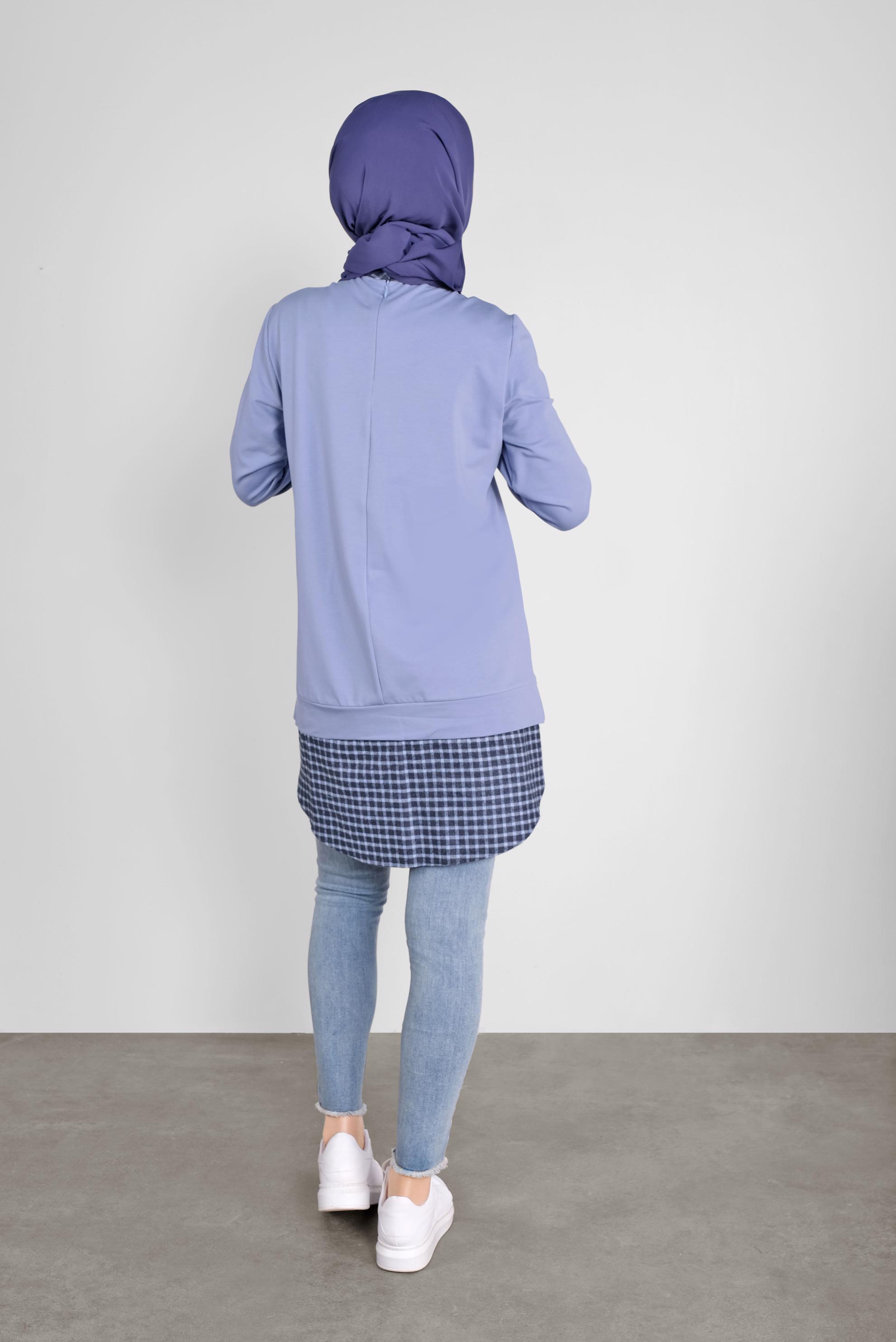 Tesettür giyim MAVİ PAMUKLU GÖMLEK YAKA TUNİK 41268 