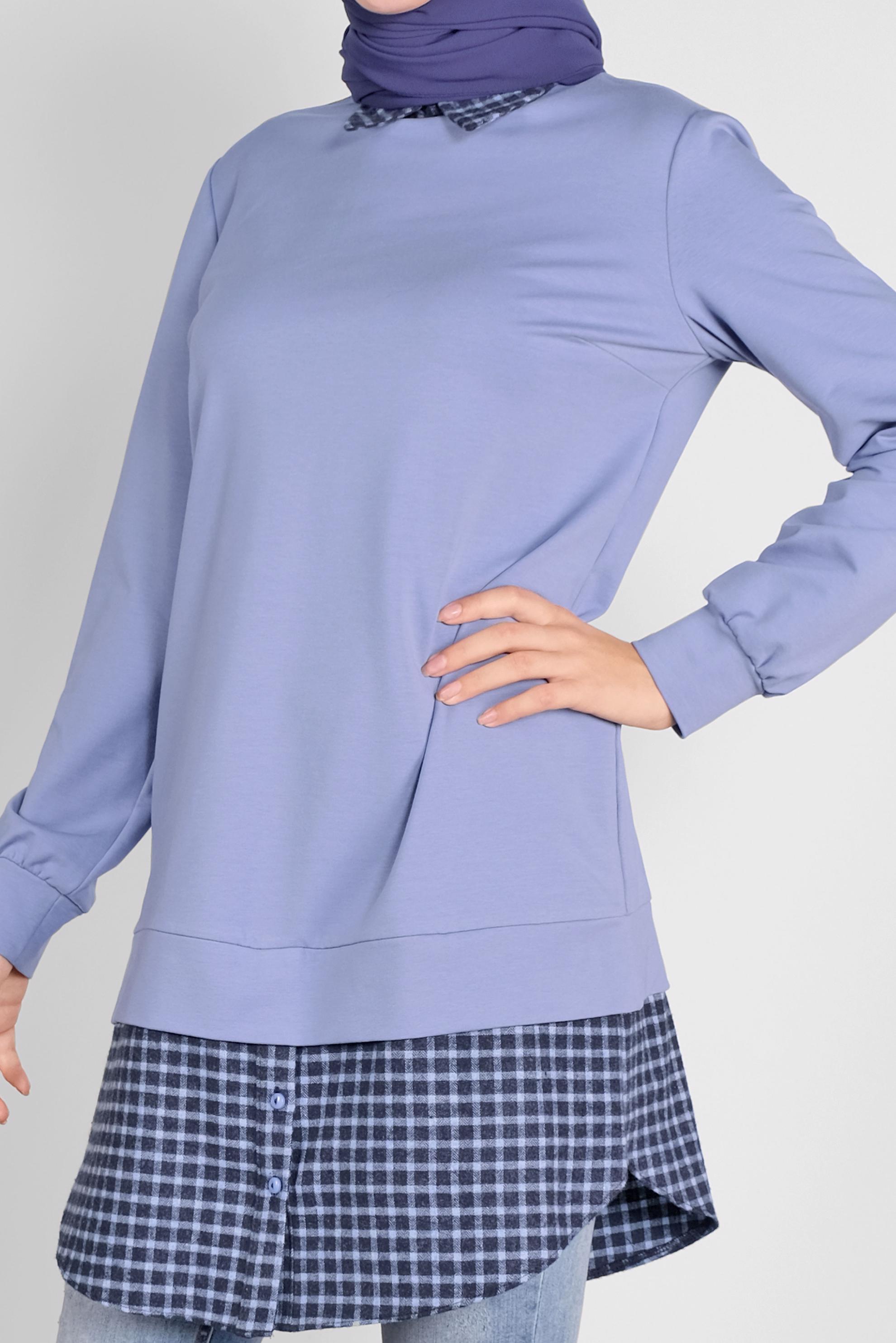 Tesettür giyim MAVİ PAMUKLU GÖMLEK YAKA TUNİK 41268 