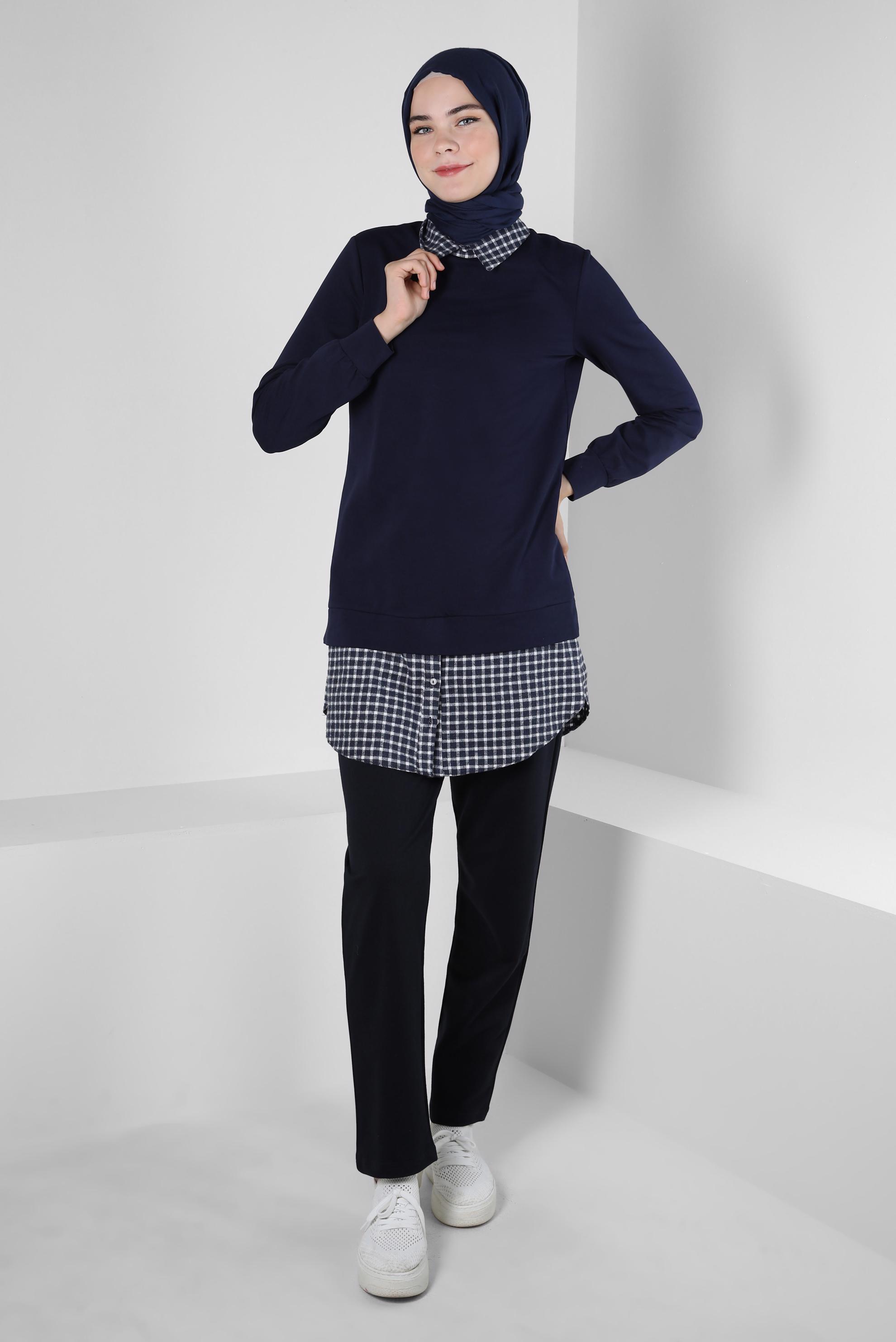 Tesettür giyim LACİVERT 41268 ALEDA TUNİK 38/44 TEK40
