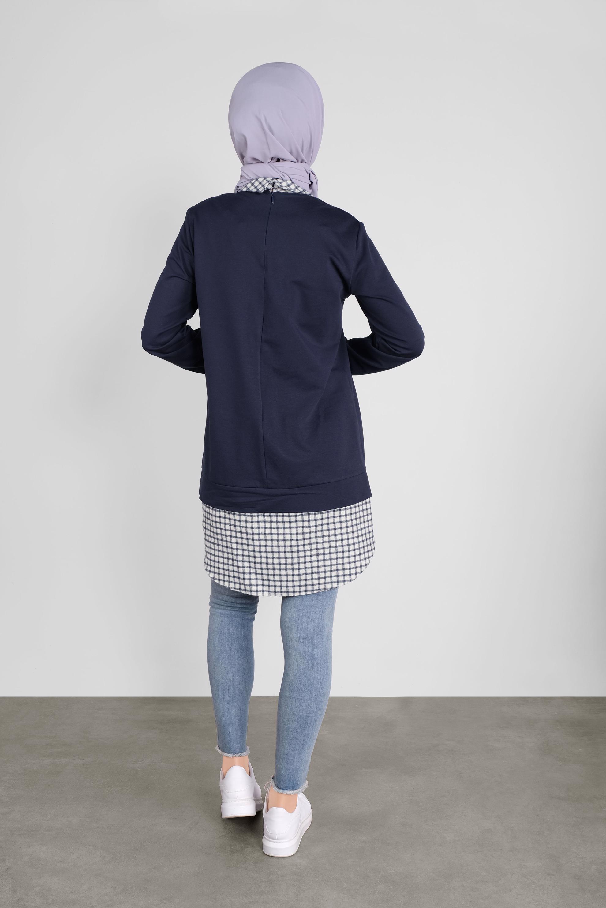 Tesettür giyim LACİVERT PAMUKLU GÖMLEK YAKA TUNİK 41268 