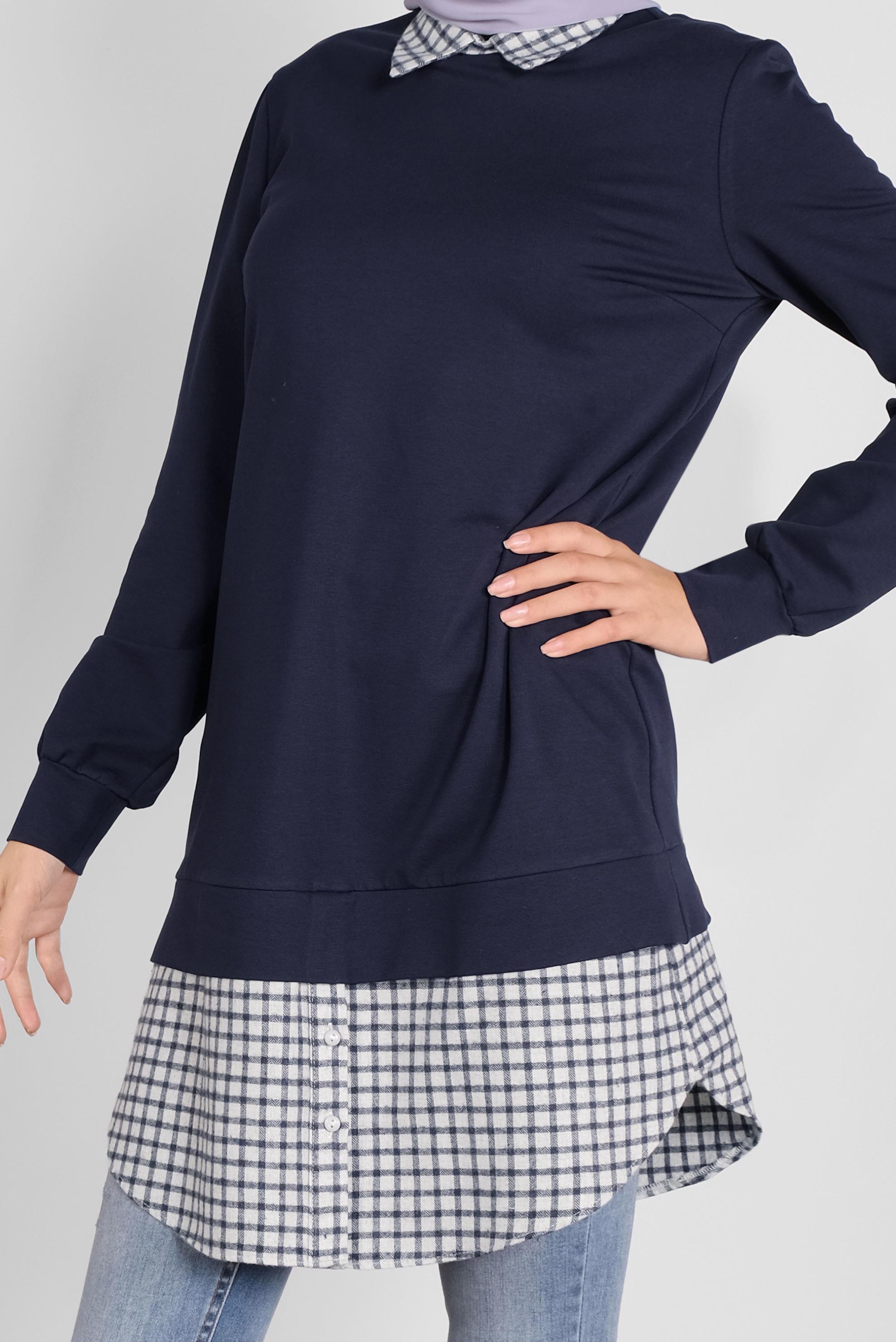 Tesettür giyim LACİVERT PAMUKLU GÖMLEK YAKA TUNİK 41268 