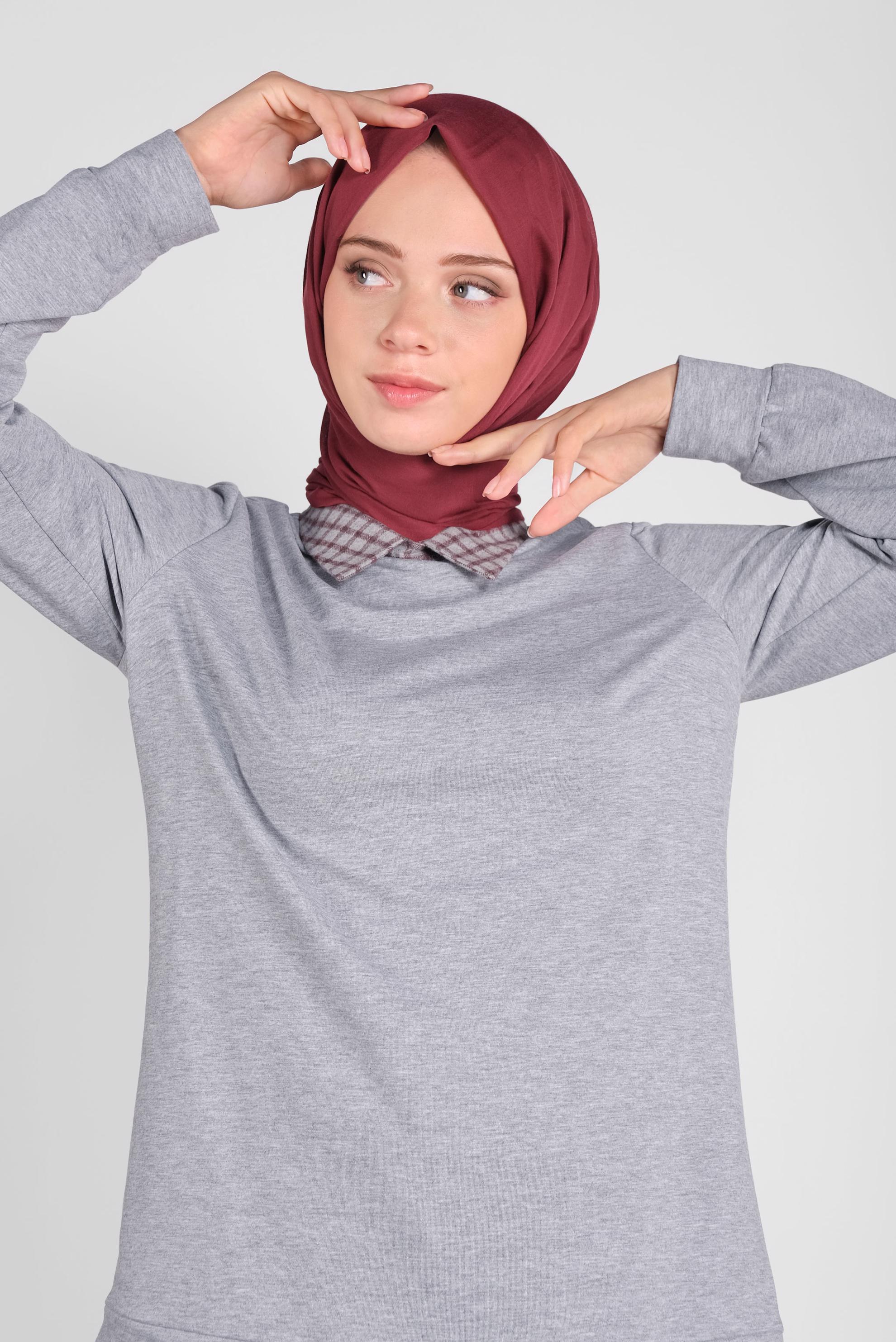 Tesettür giyim GRİ PAMUKLU GÖMLEK YAKA TUNİK 41268 
