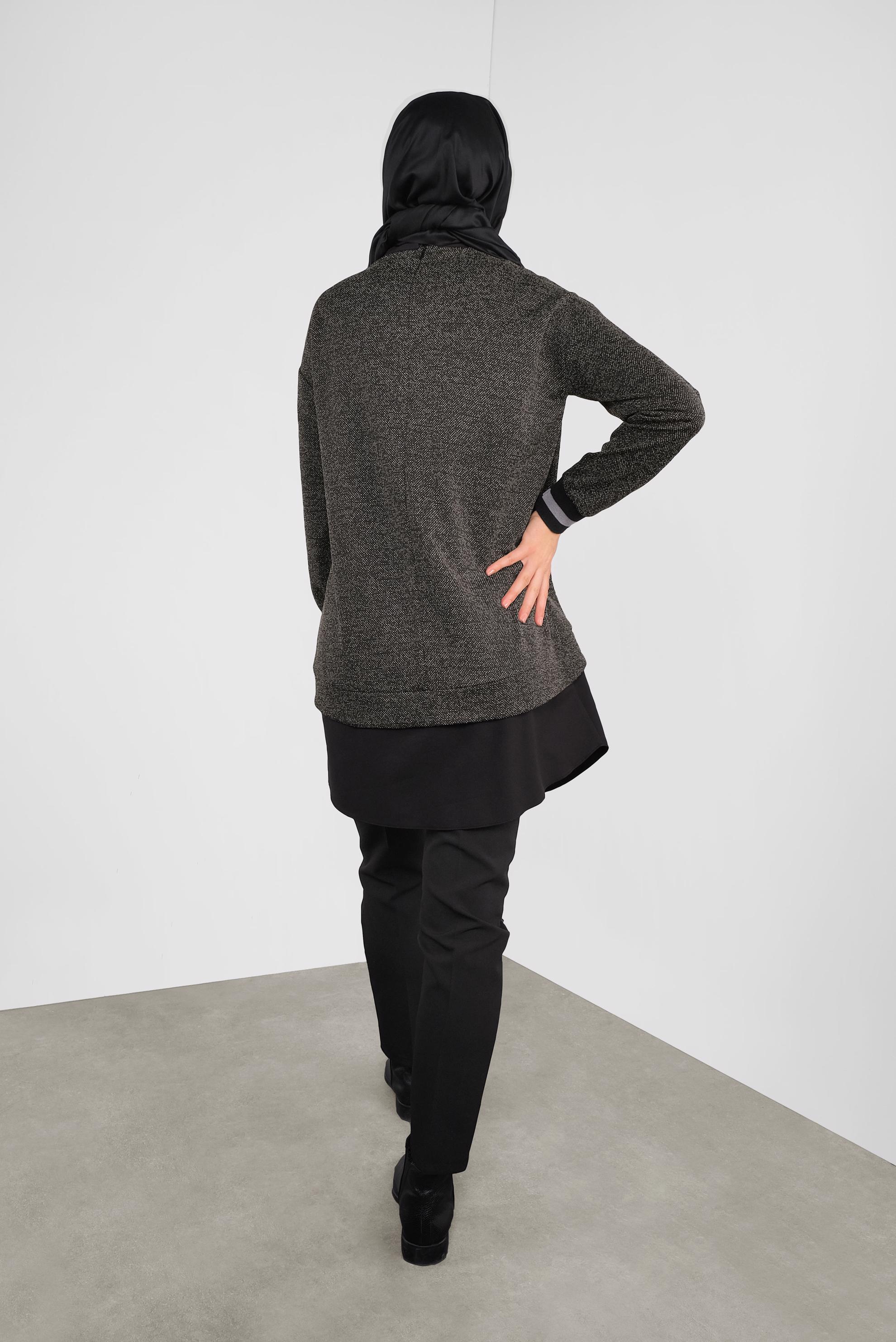 Tesettür giyim SİYAH MANŞETLERİ LASTİKLİ İKİ GÖRÜNÜMLÜ TUNİK 41279 