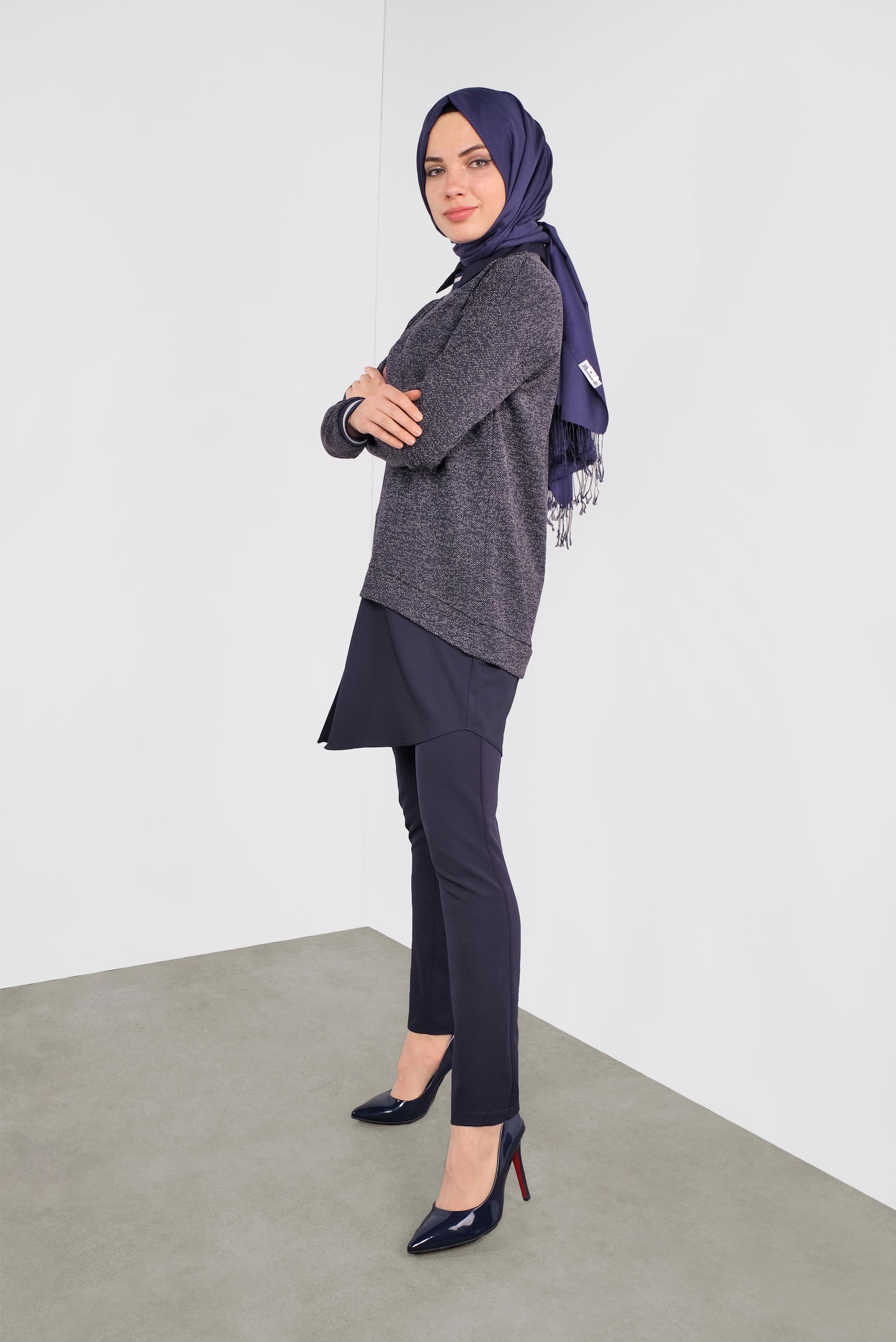 Tesettür giyim LACİVERT MANŞETLERİ LASTİKLİ İKİ GÖRÜNÜMLÜ TUNİK 41279 