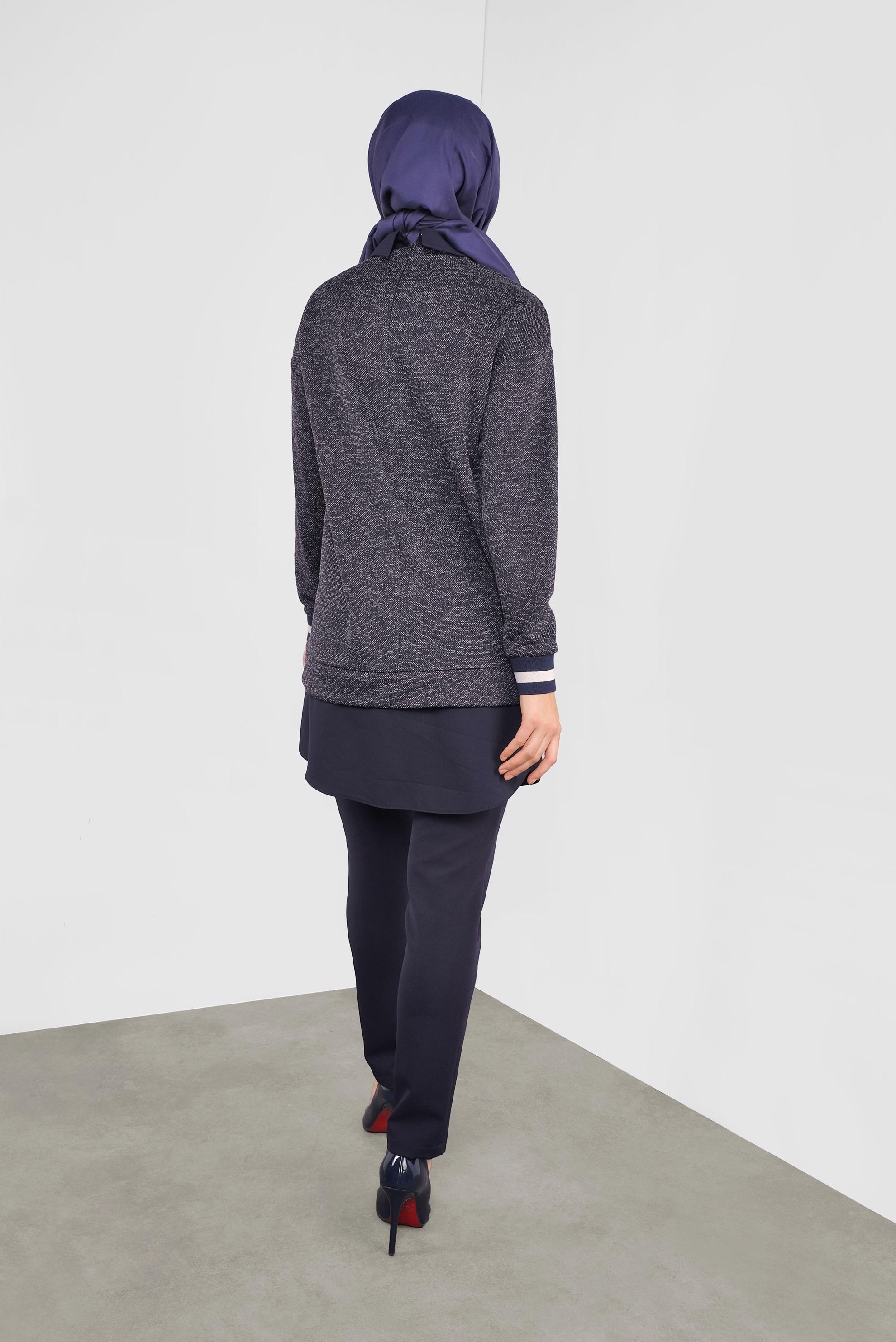 Tesettür giyim LACİVERT MANŞETLERİ LASTİKLİ İKİ GÖRÜNÜMLÜ TUNİK 41279 