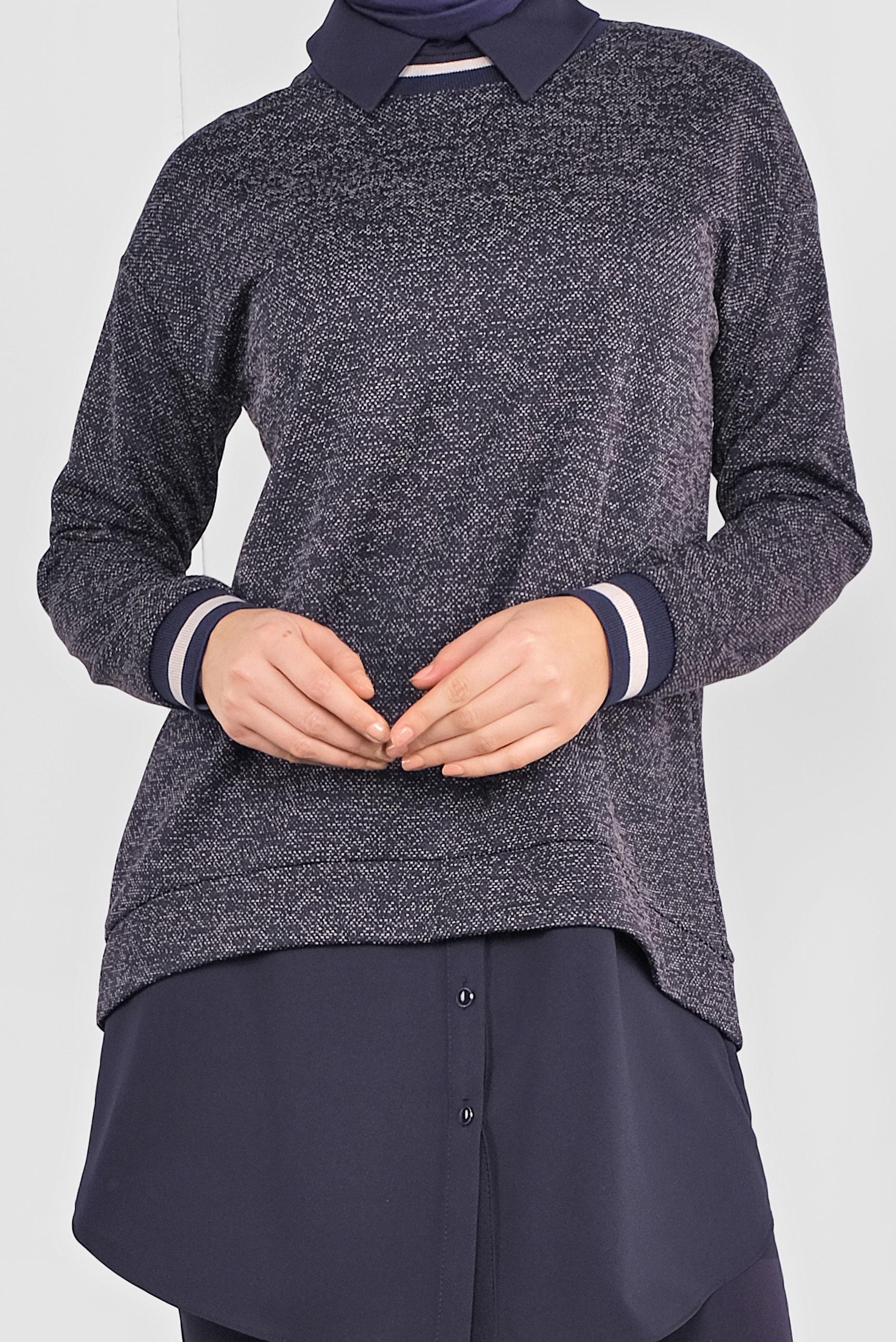 Tesettür giyim LACİVERT MANŞETLERİ LASTİKLİ İKİ GÖRÜNÜMLÜ TUNİK 41279 