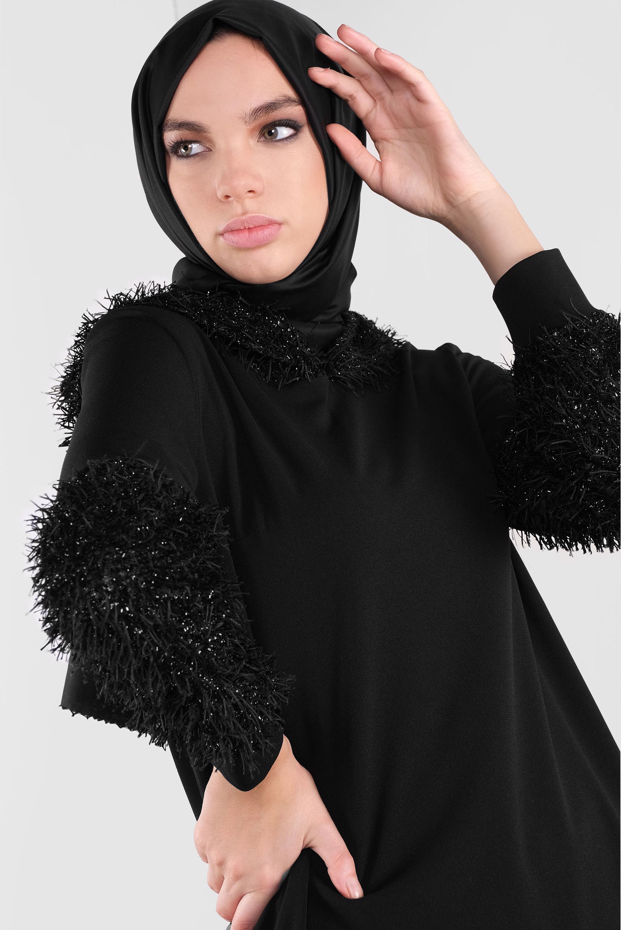 Tesettür giyim SİYAH KIRÇILLI TUNİK 41280 