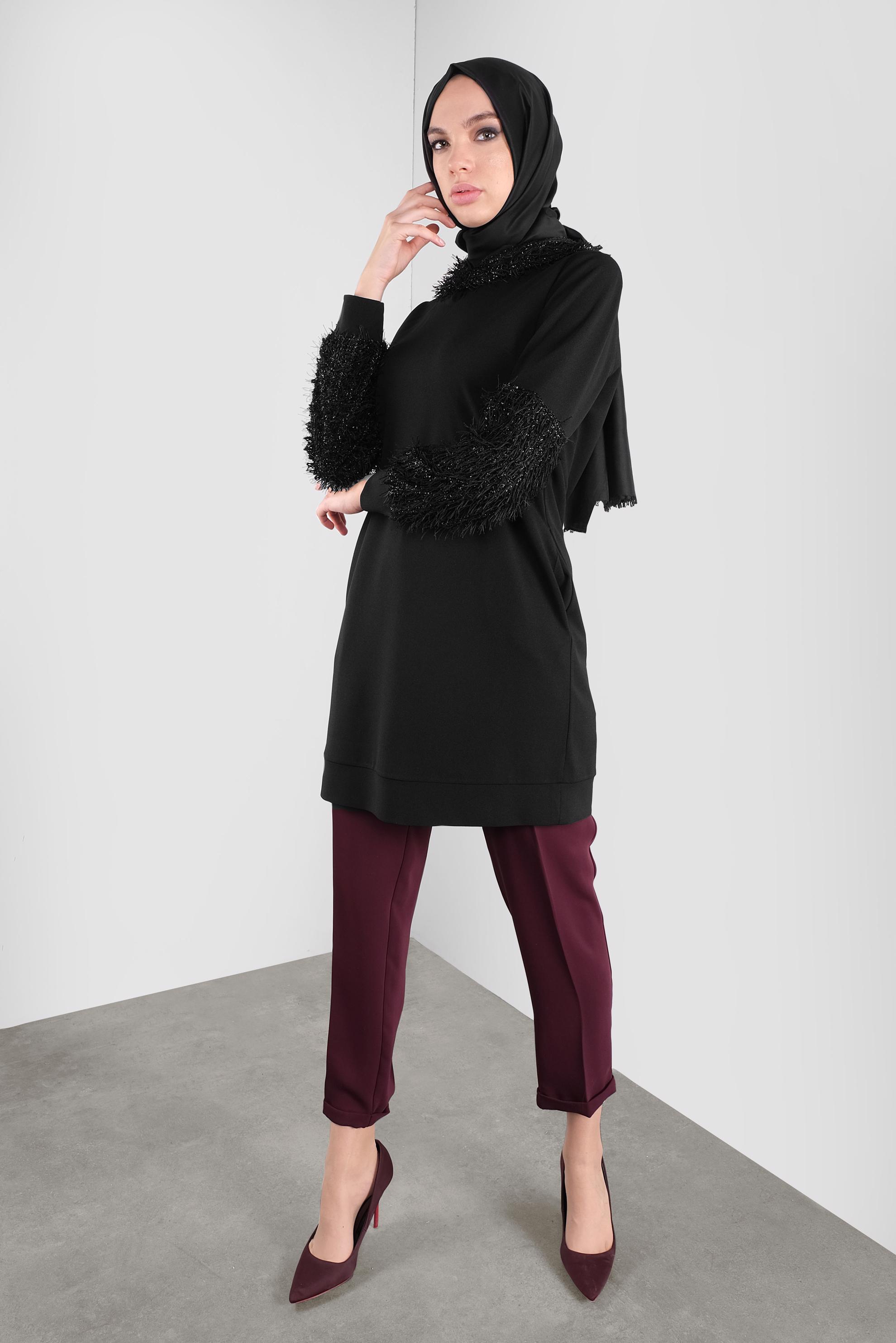 Tesettür giyim SİYAH KIRÇILLI TUNİK 41280 