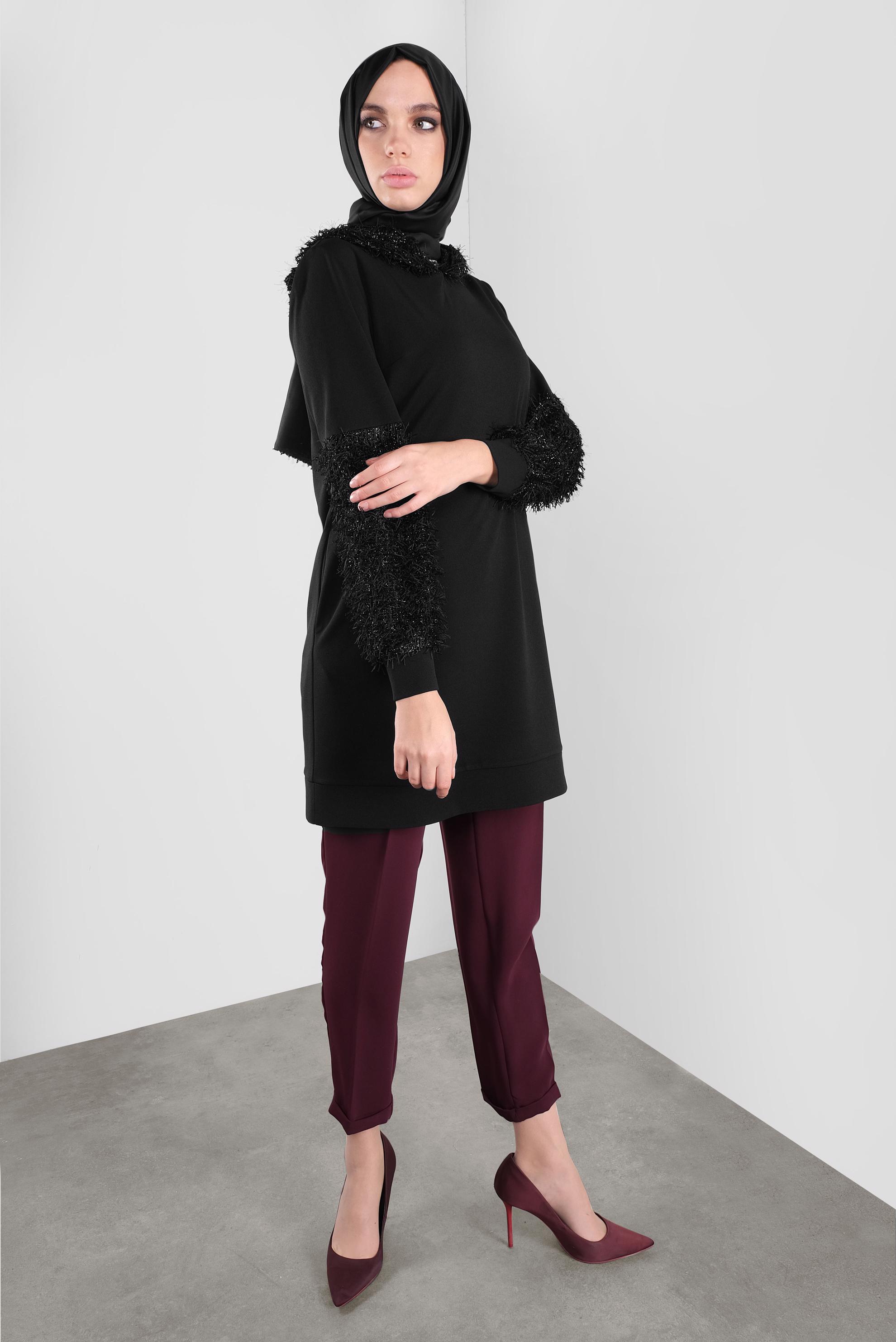 Tesettür giyim SİYAH KIRÇILLI TUNİK 41280 