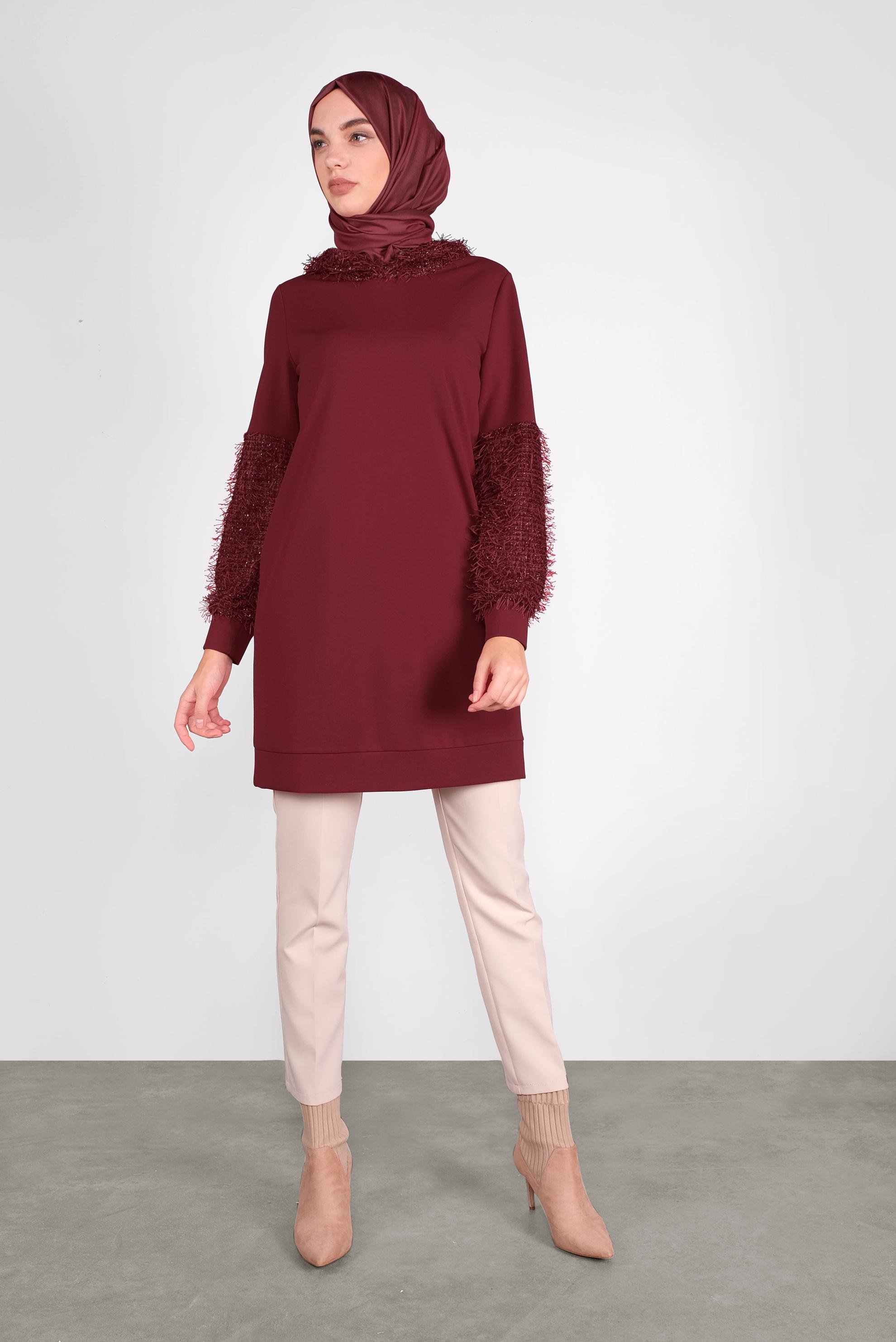 Tesettür giyim KIRMIZI KIRÇILLI TUNİK 41280 