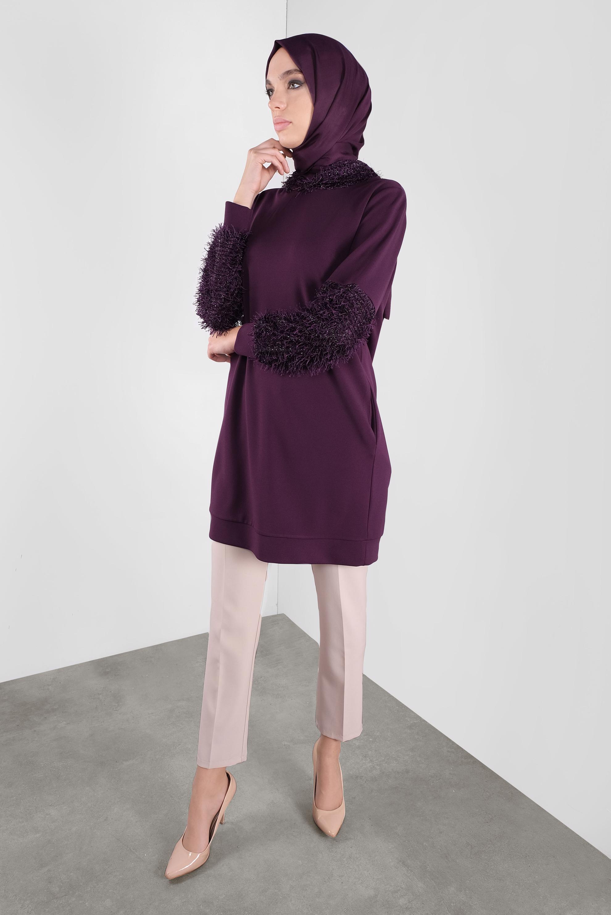 Tesettür giyim MOR KIRÇILLI TUNİK 41280 