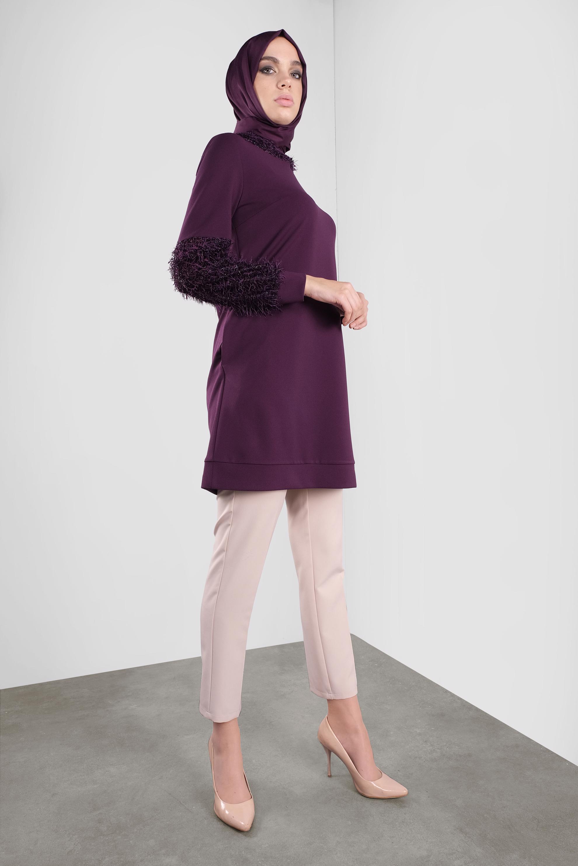 Tesettür giyim MOR KIRÇILLI TUNİK 41280 