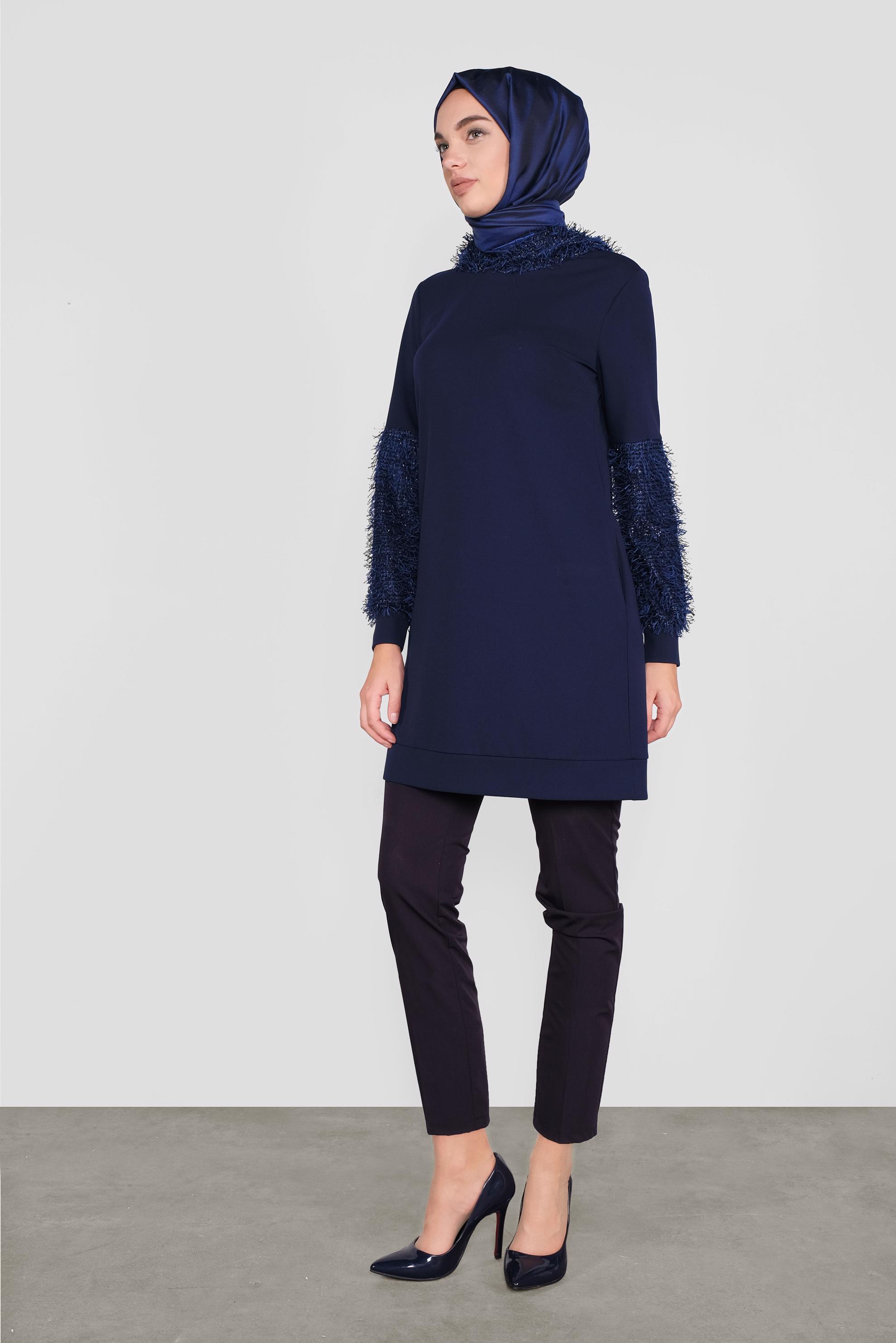 Tesettür giyim LACİVERT KIRÇILLI TUNİK 41280 