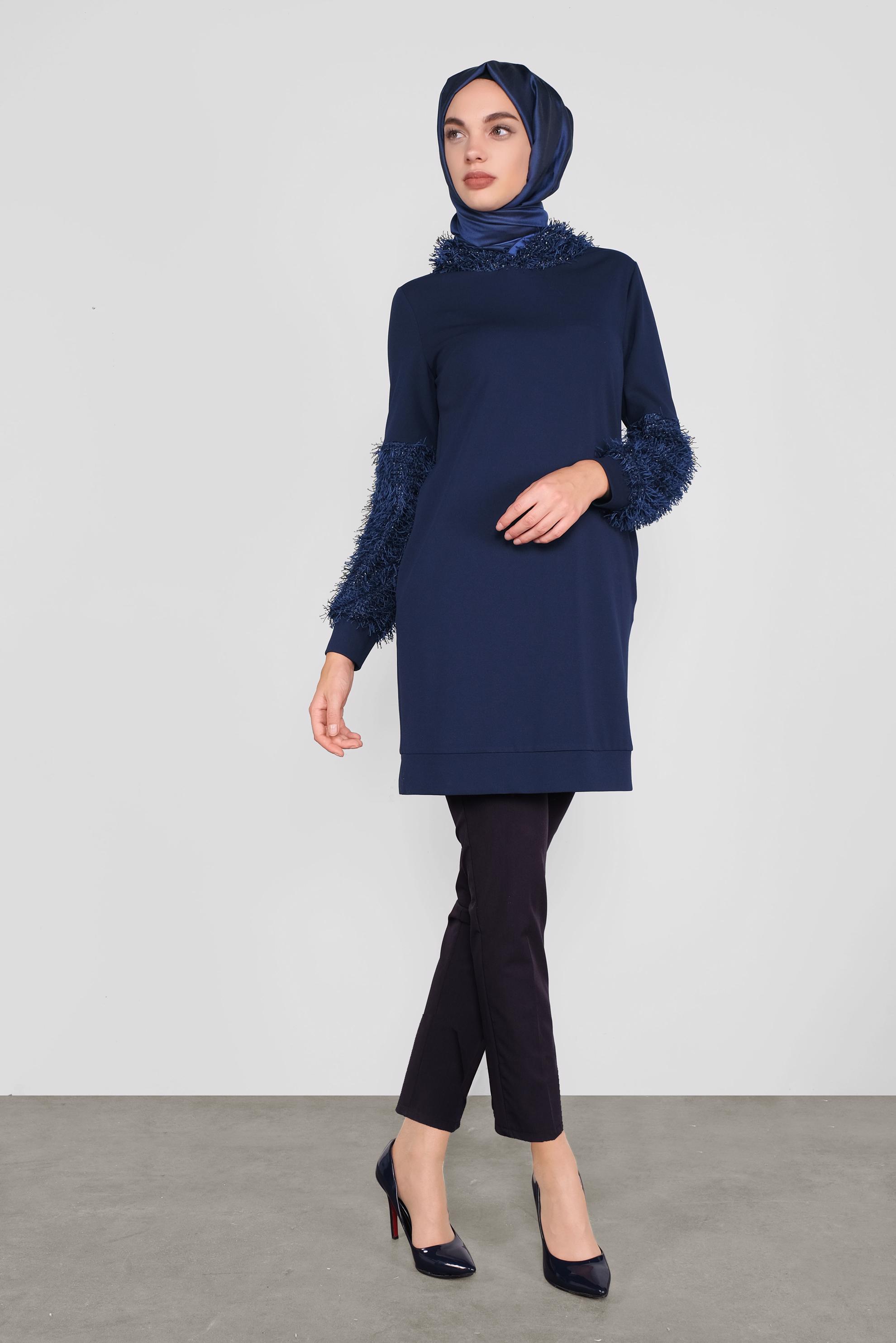 Tesettür giyim LACİVERT KIRÇILLI TUNİK 41280 