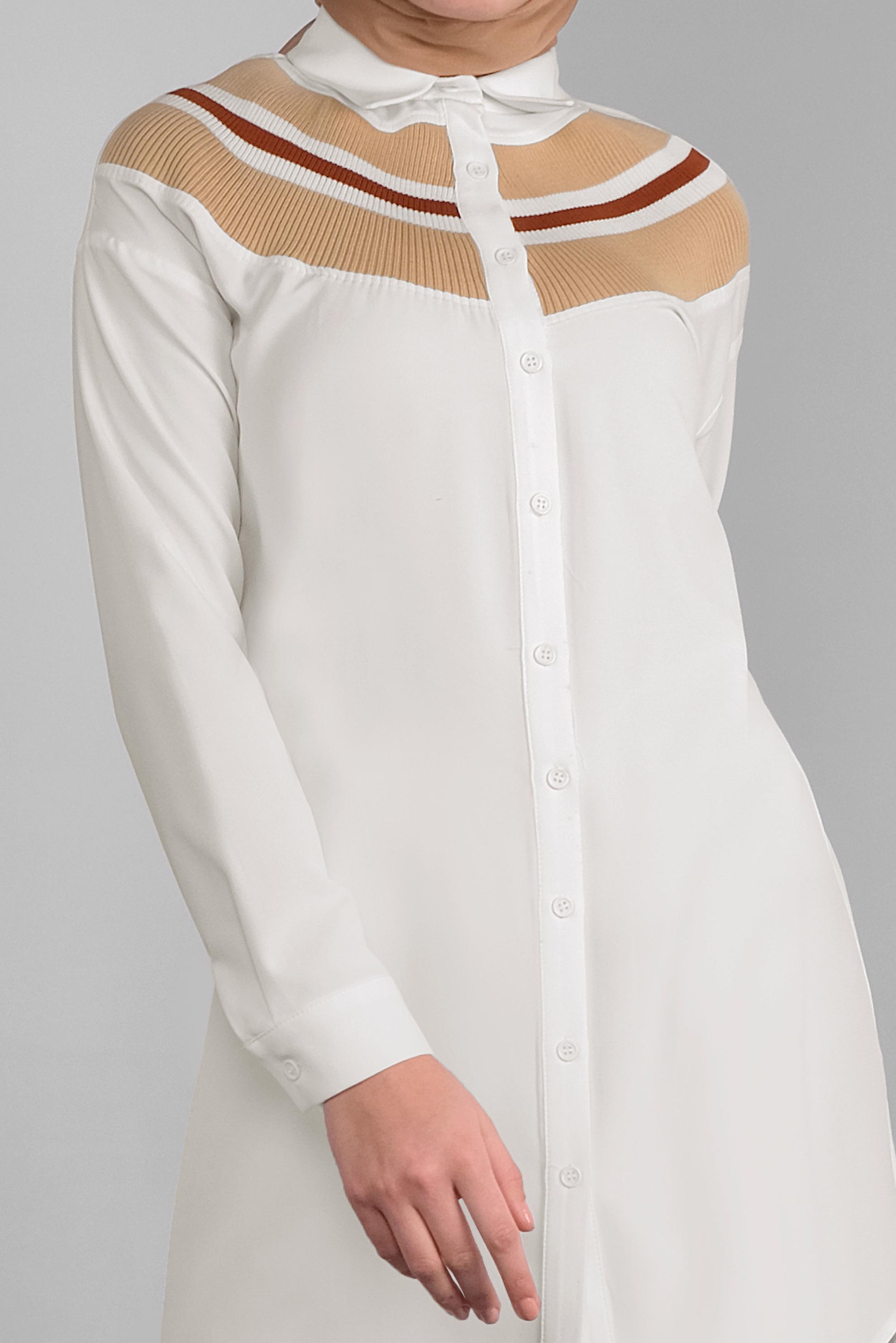 Tesettür giyim BEYAZ DÜĞMELİ ERKEK YAKA TUNİK 41282 