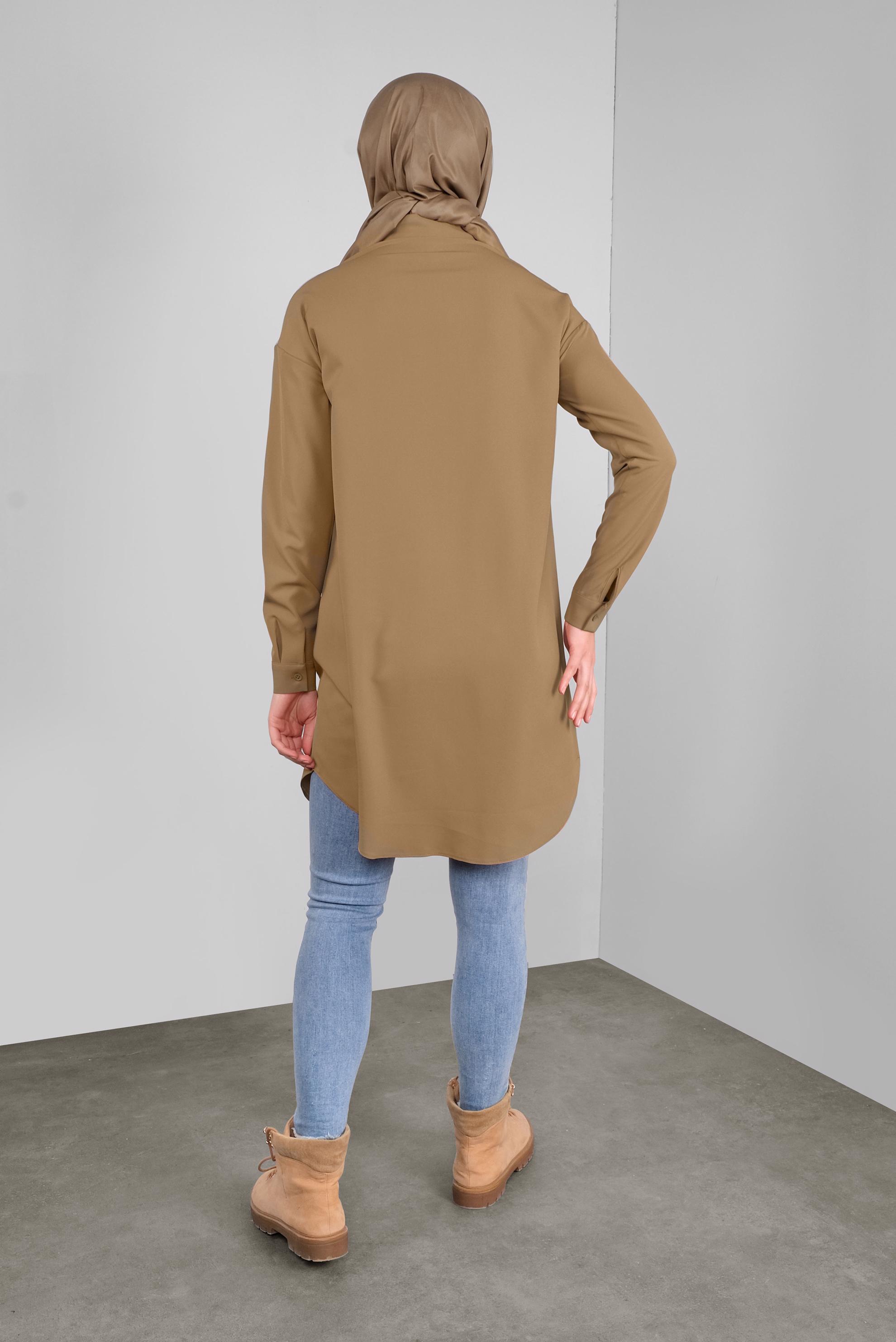 Tesettür giyim KAHVE DÜĞMELİ ERKEK YAKA TUNİK 41282 