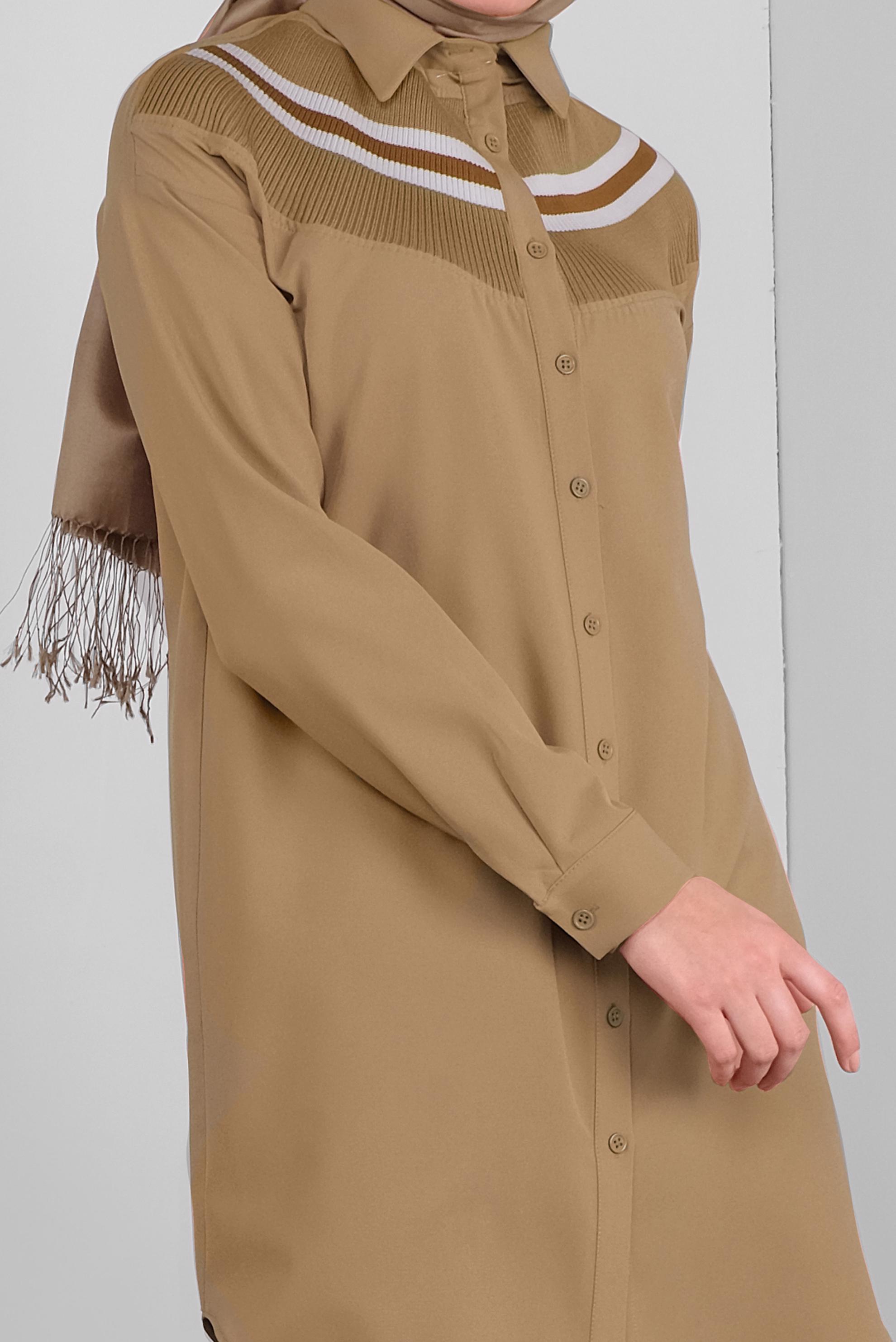 Tesettür giyim KAHVE DÜĞMELİ ERKEK YAKA TUNİK 41282 