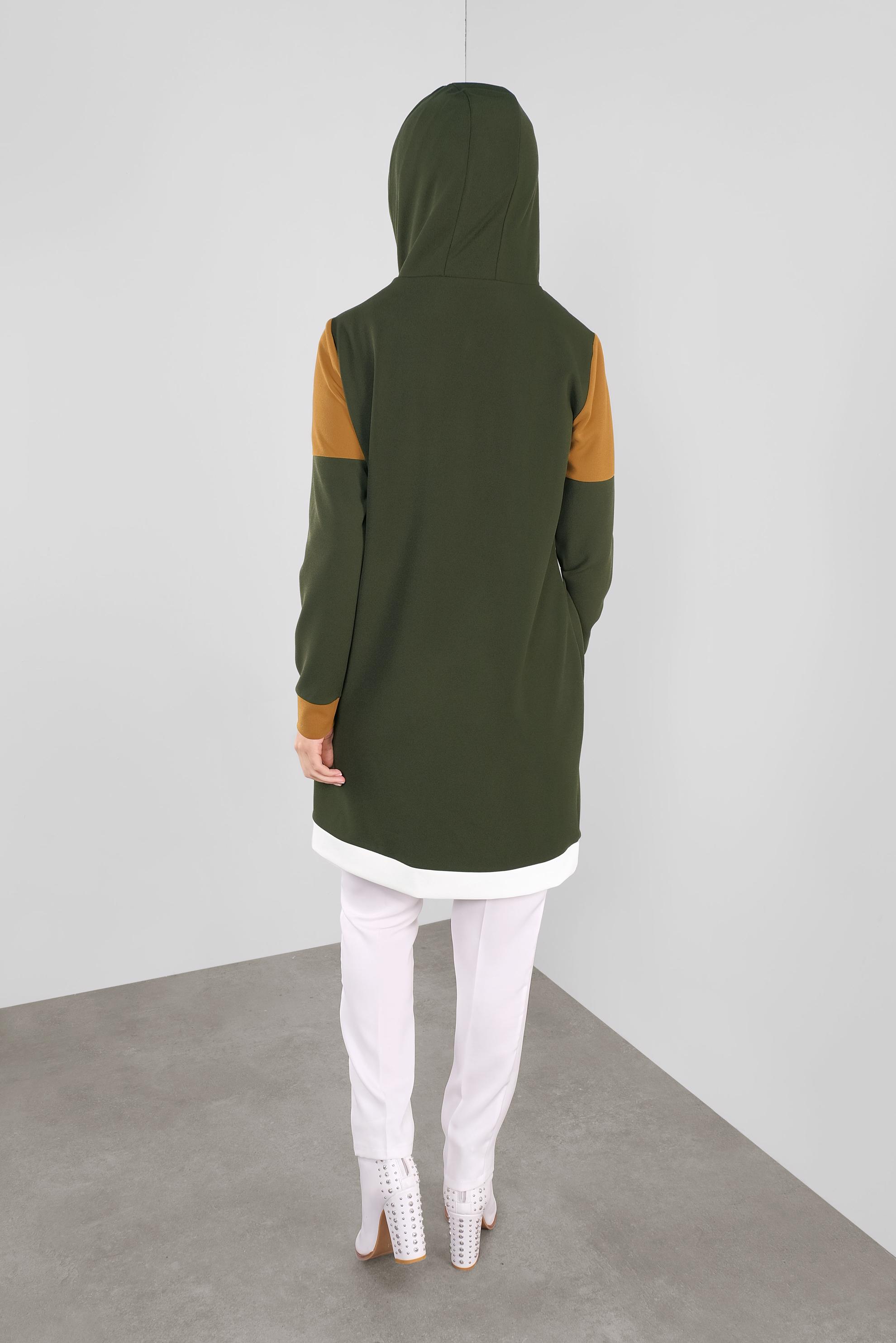 Tesettür giyim HAKİ BASİC KAPÜŞONLU TUNİK 41283 