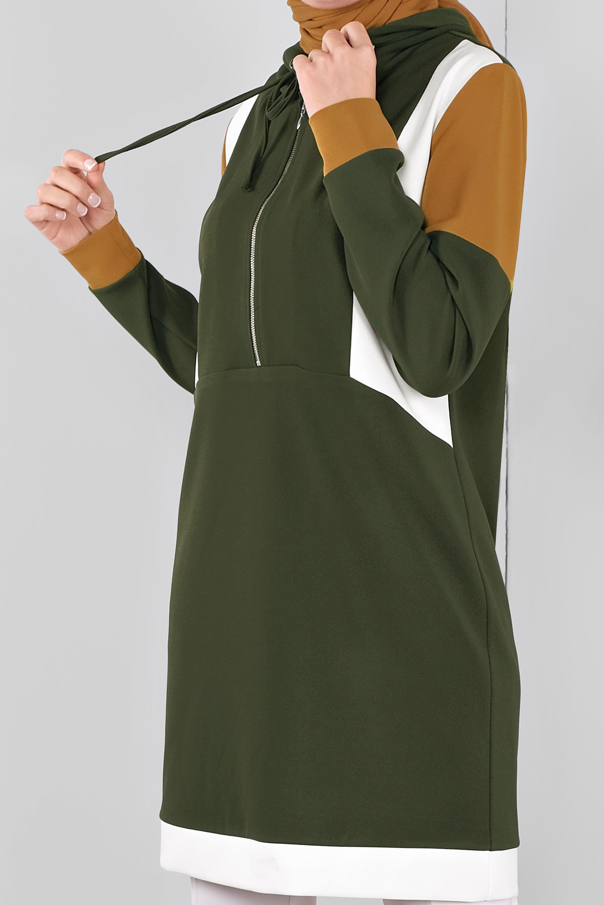 Tesettür giyim HAKİ BASİC KAPÜŞONLU TUNİK 41283 