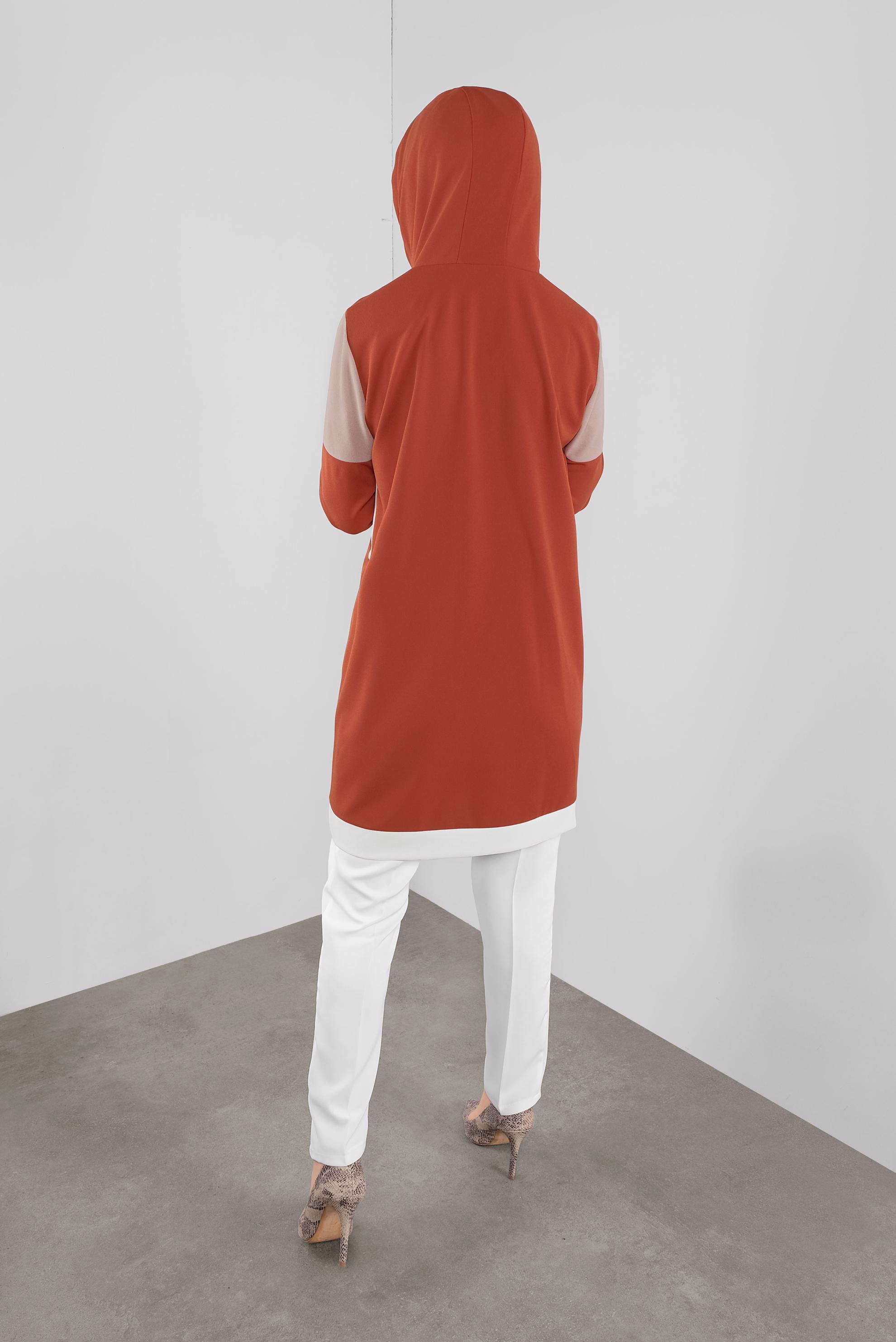 Tesettür giyim TURUNCU BASİC KAPÜŞONLU TUNİK 41283 