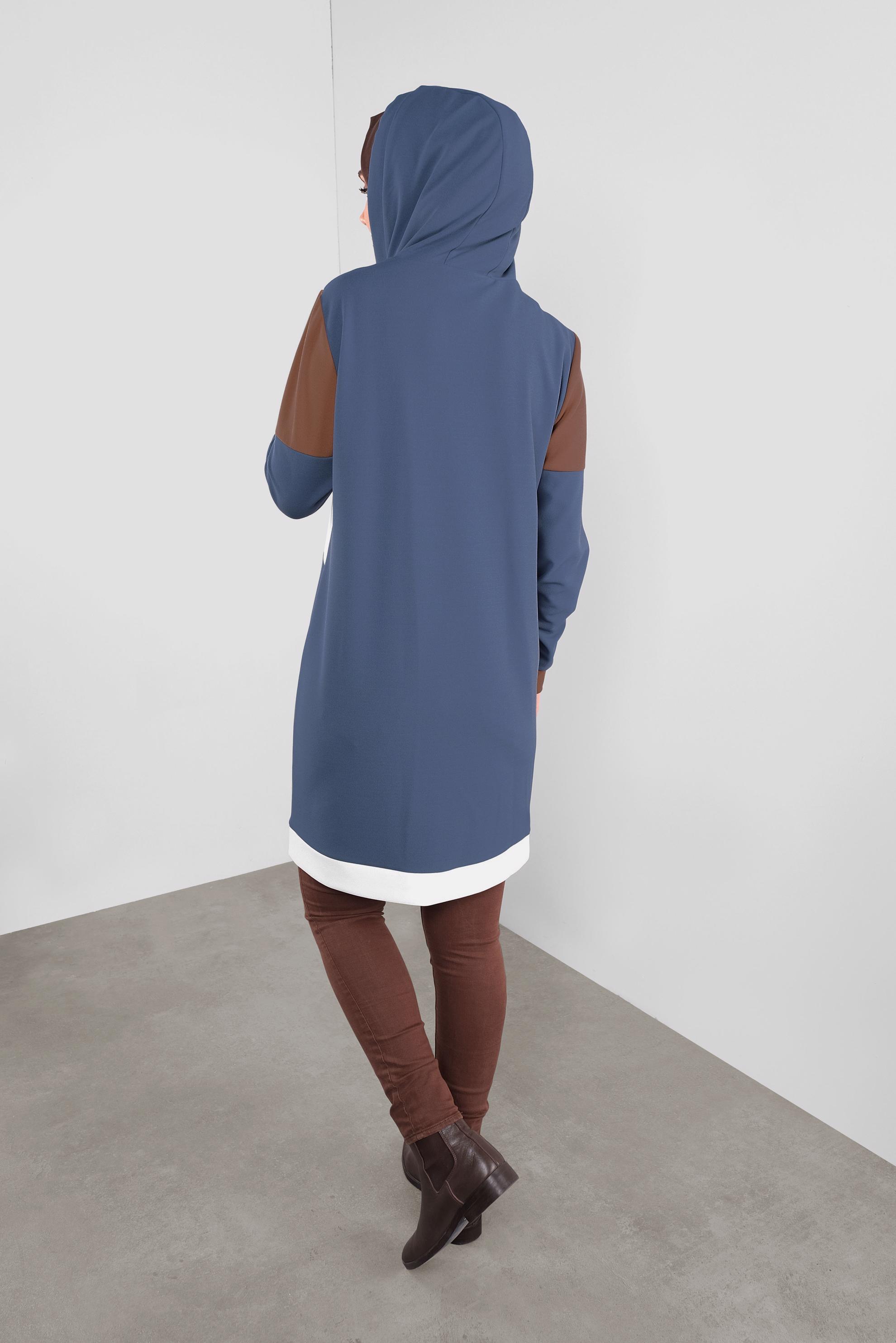 Tesettür giyim MAVİ BASİC KAPÜŞONLU TUNİK 41283 