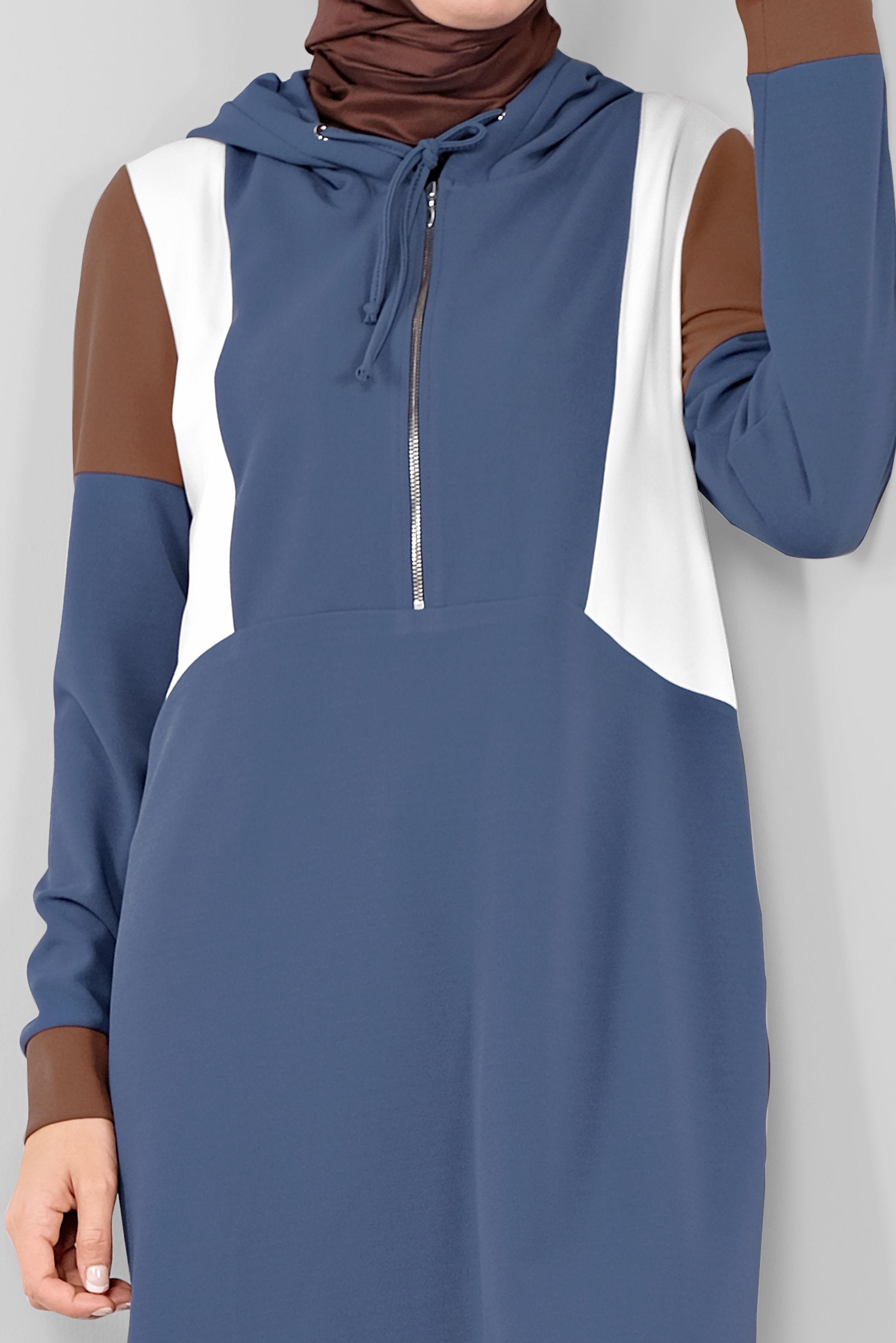 Tesettür giyim MAVİ BASİC KAPÜŞONLU TUNİK 41283 