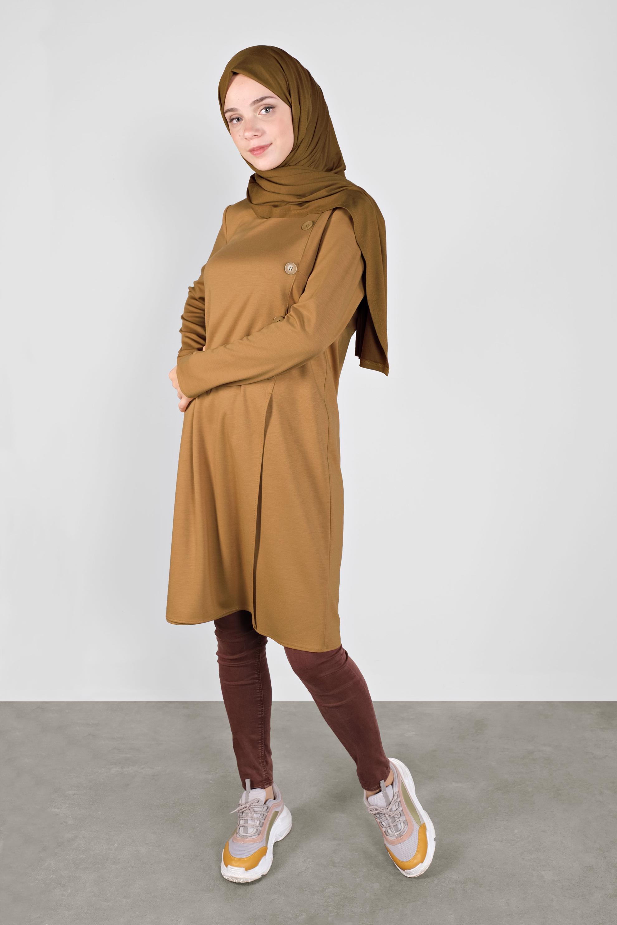 Tesettür giyim SARI DÜĞME DETAYLI TUNİK 41284 