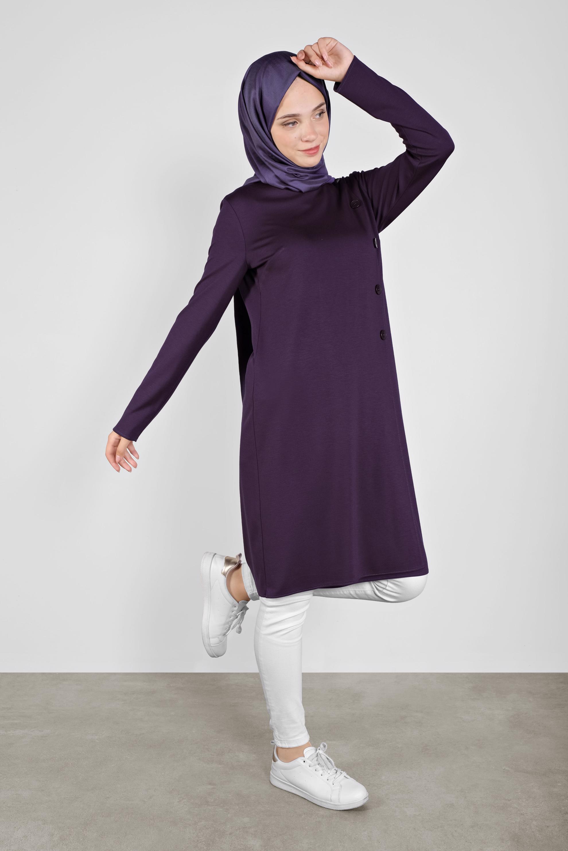 Tesettür giyim MOR DÜĞME DETAYLI TUNİK 41284 