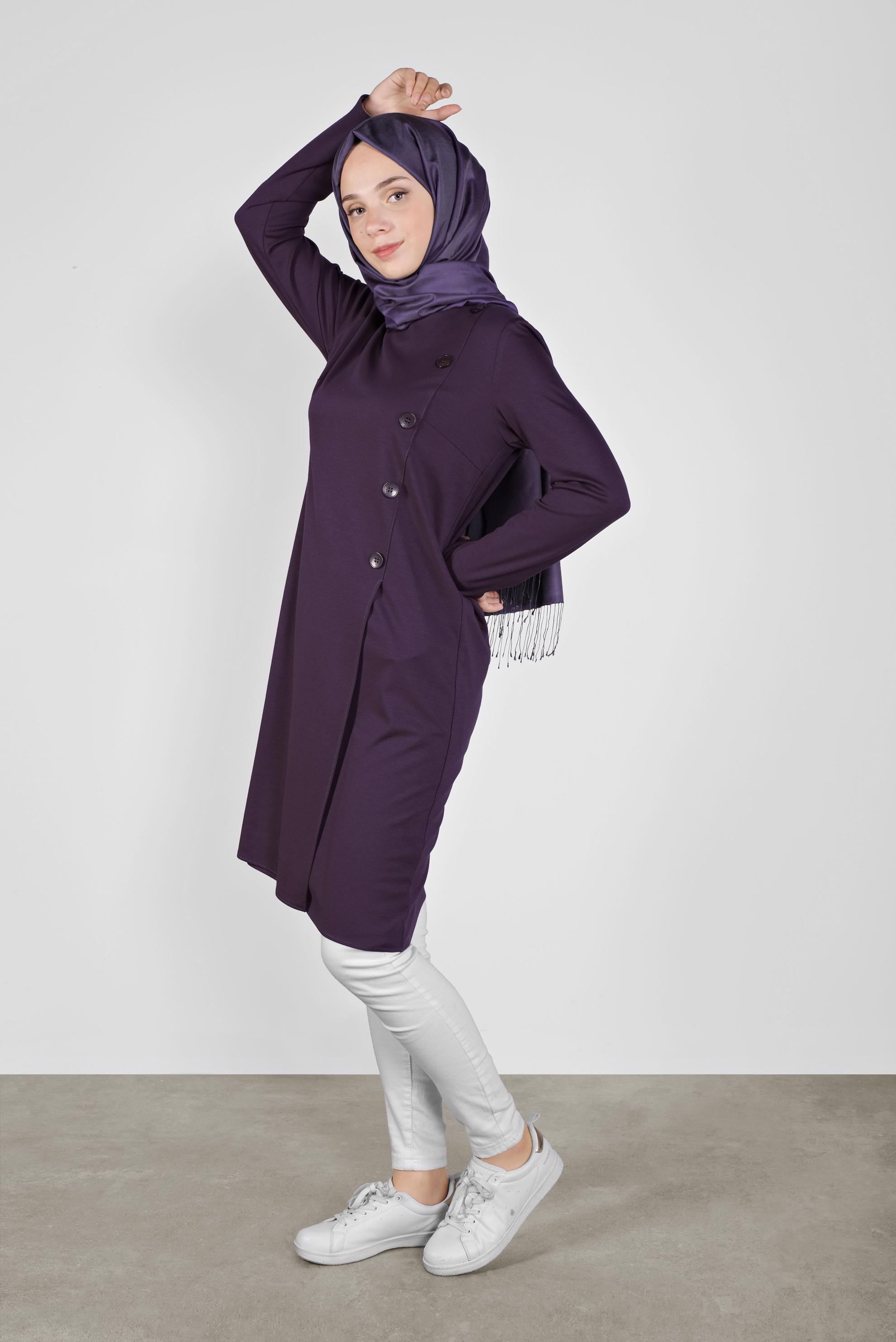 Tesettür giyim MOR DÜĞME DETAYLI TUNİK 41284 