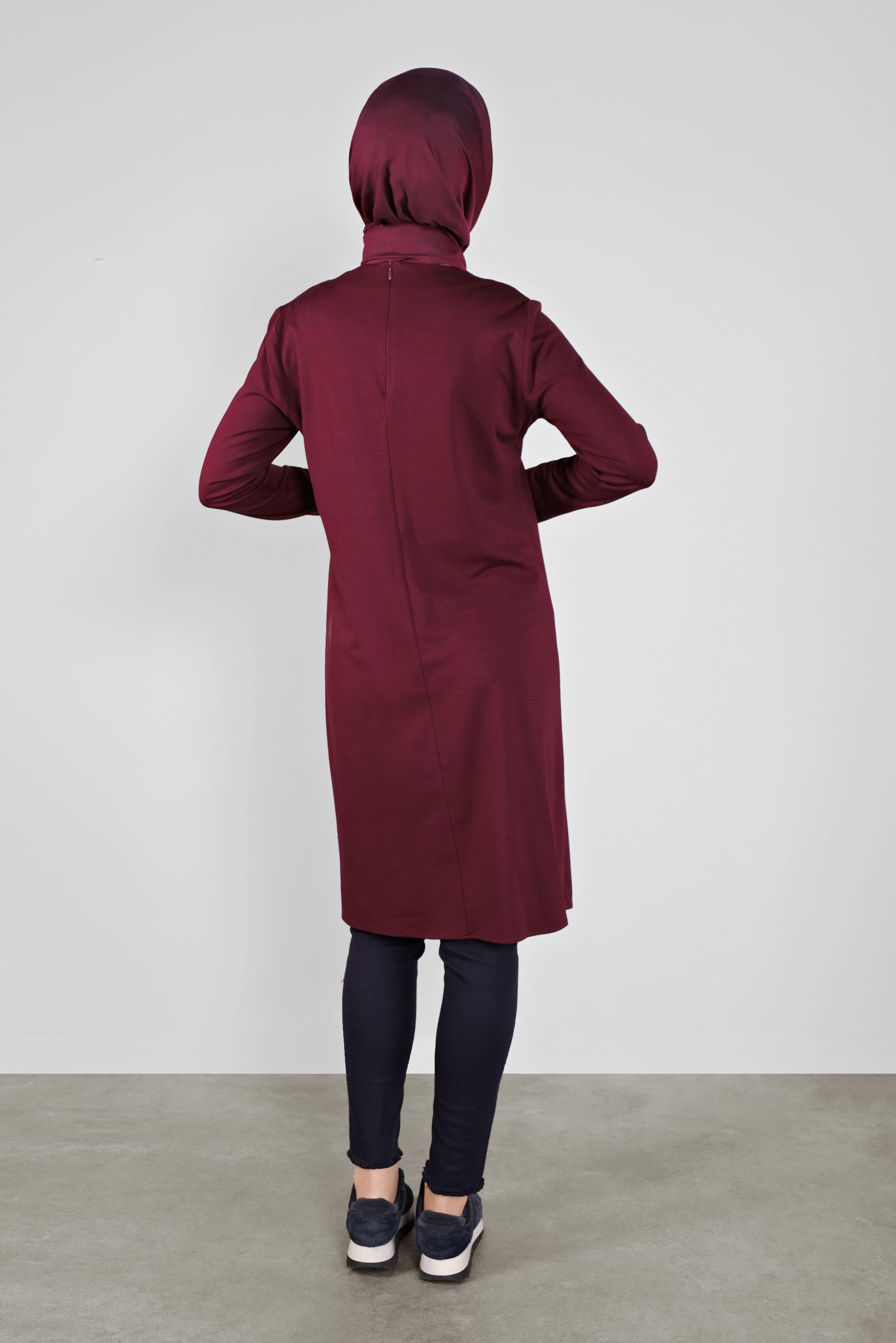 Tesettür giyim BORDO DÜĞME DETAYLI TUNİK 41284 