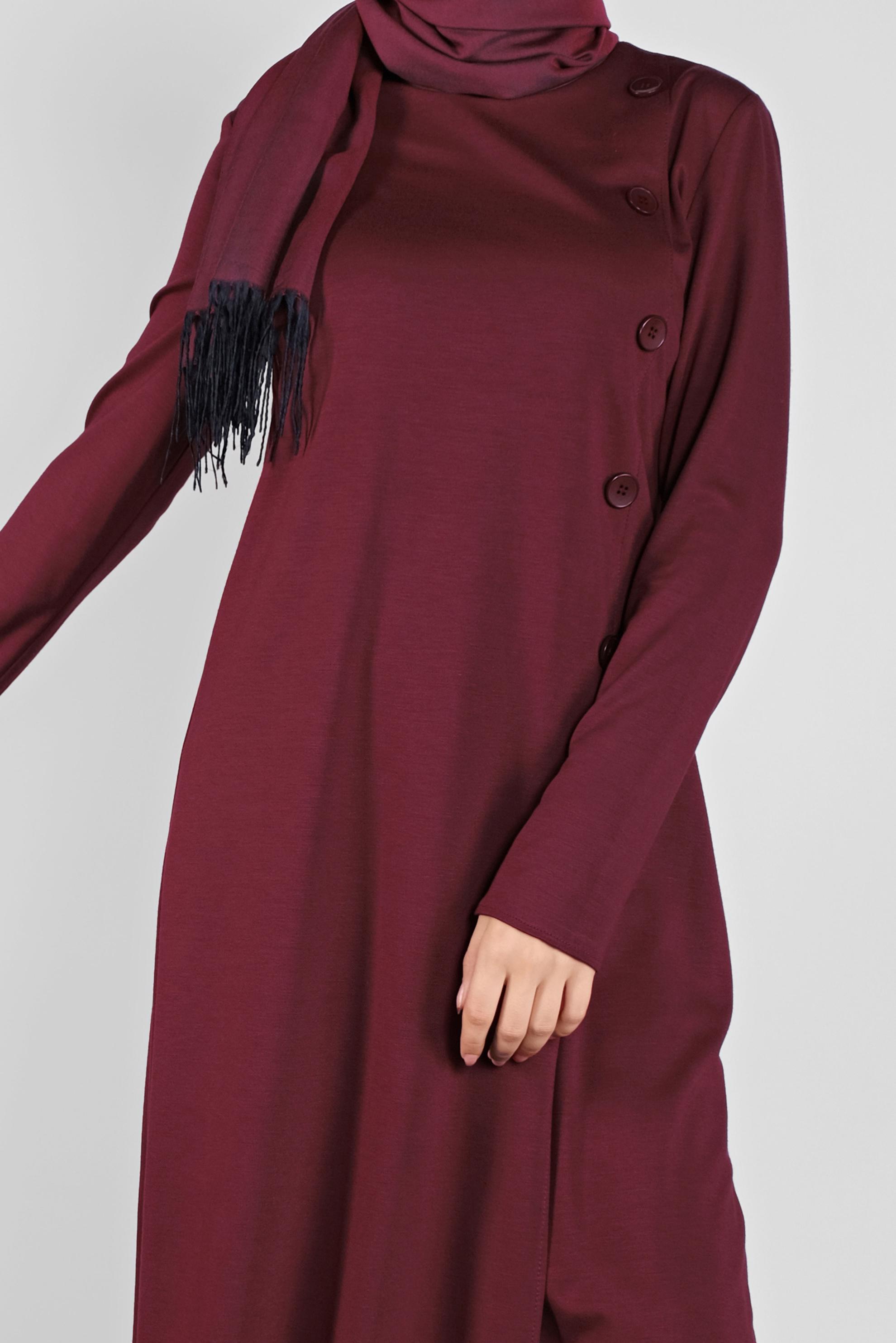 Tesettür giyim BORDO DÜĞME DETAYLI TUNİK 41284 