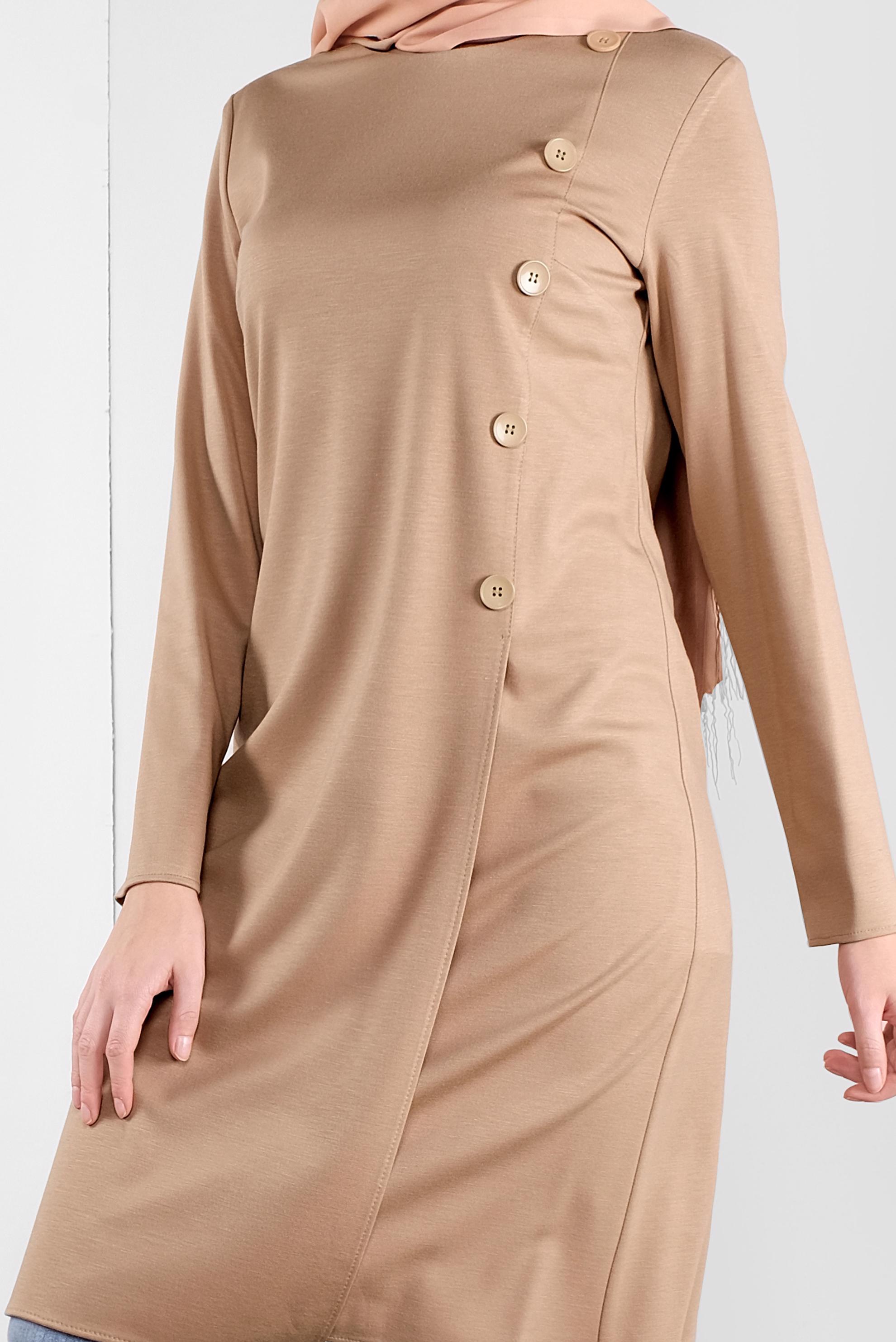 Tesettür giyim BEJ DÜĞME DETAYLI TUNİK 41284 