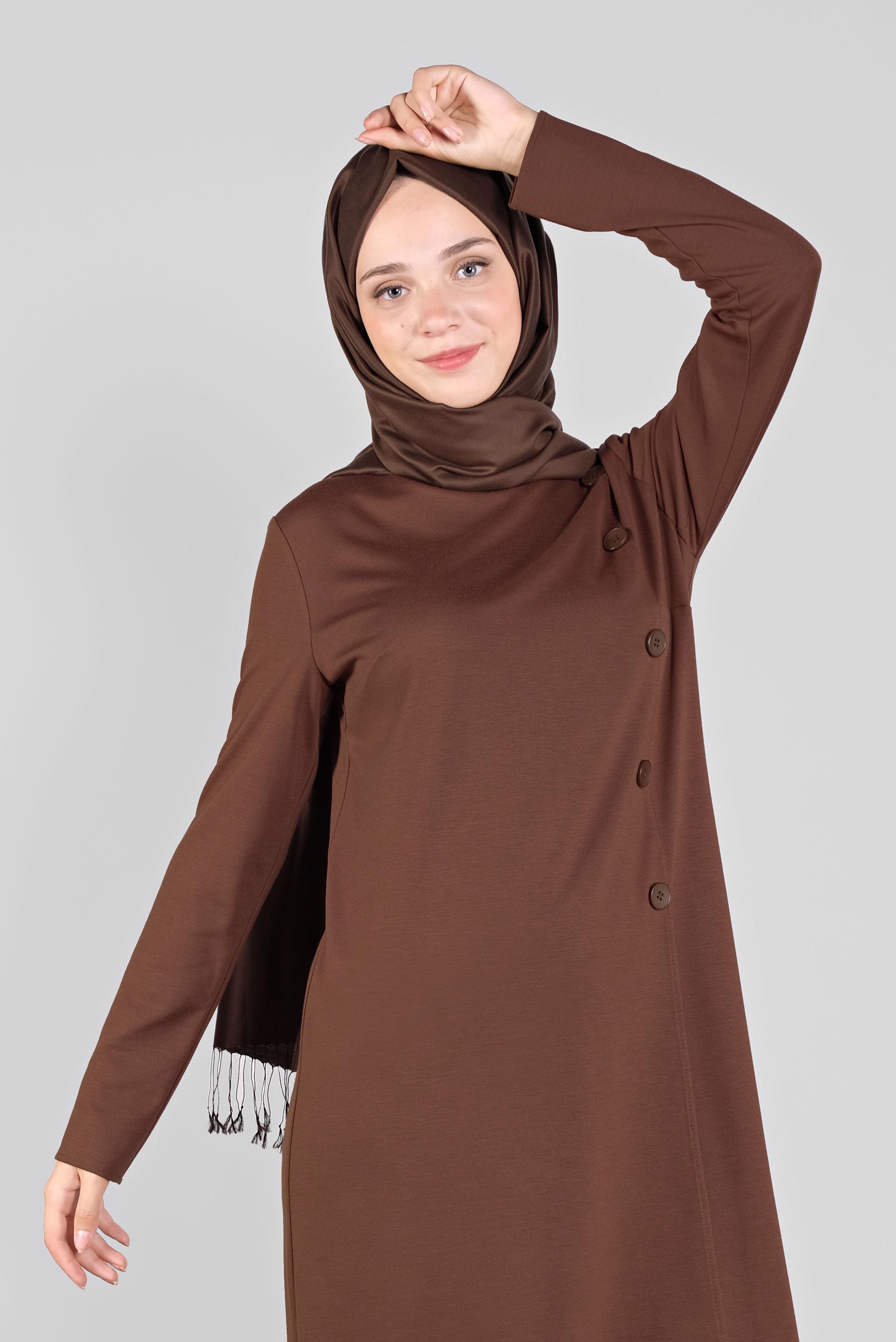 Tesettür giyim KAHVE DÜĞME DETAYLI TUNİK 41284 