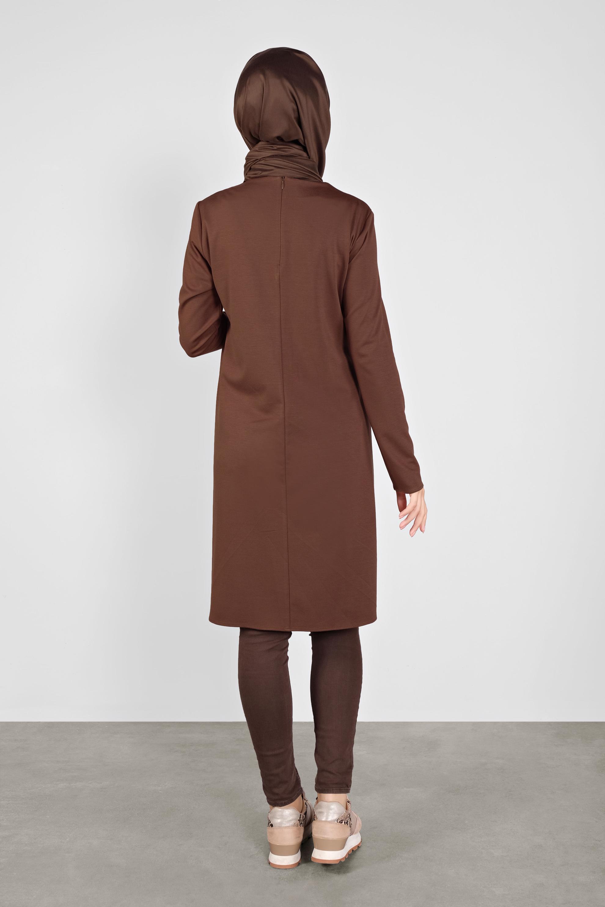 Tesettür giyim KAHVE DÜĞME DETAYLI TUNİK 41284 