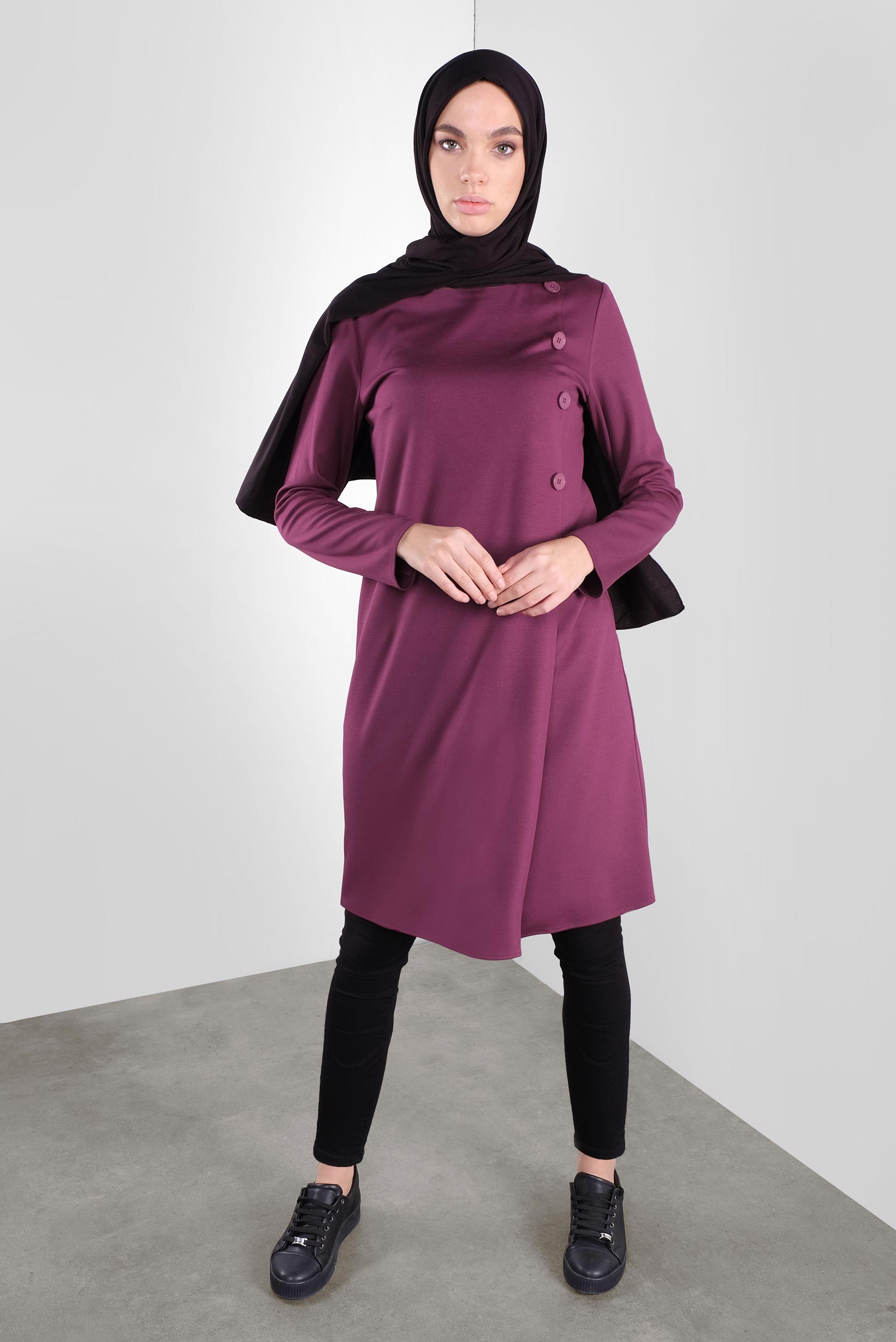 Vêtements hijab POURPRE TUNIQUE À BOUTONNÉE 41284 