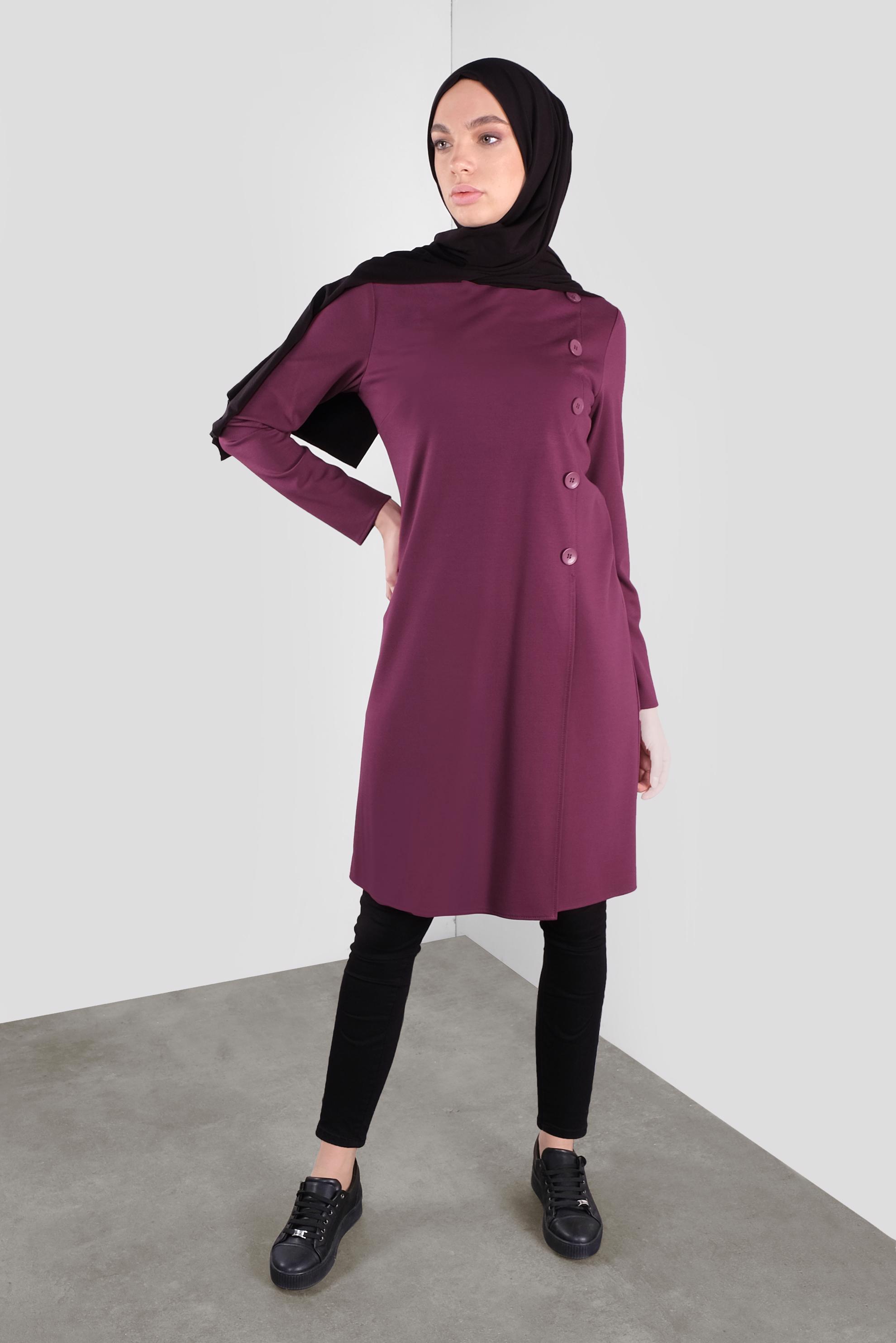 Vêtements hijab POURPRE TUNIQUE À BOUTONNÉE 41284 