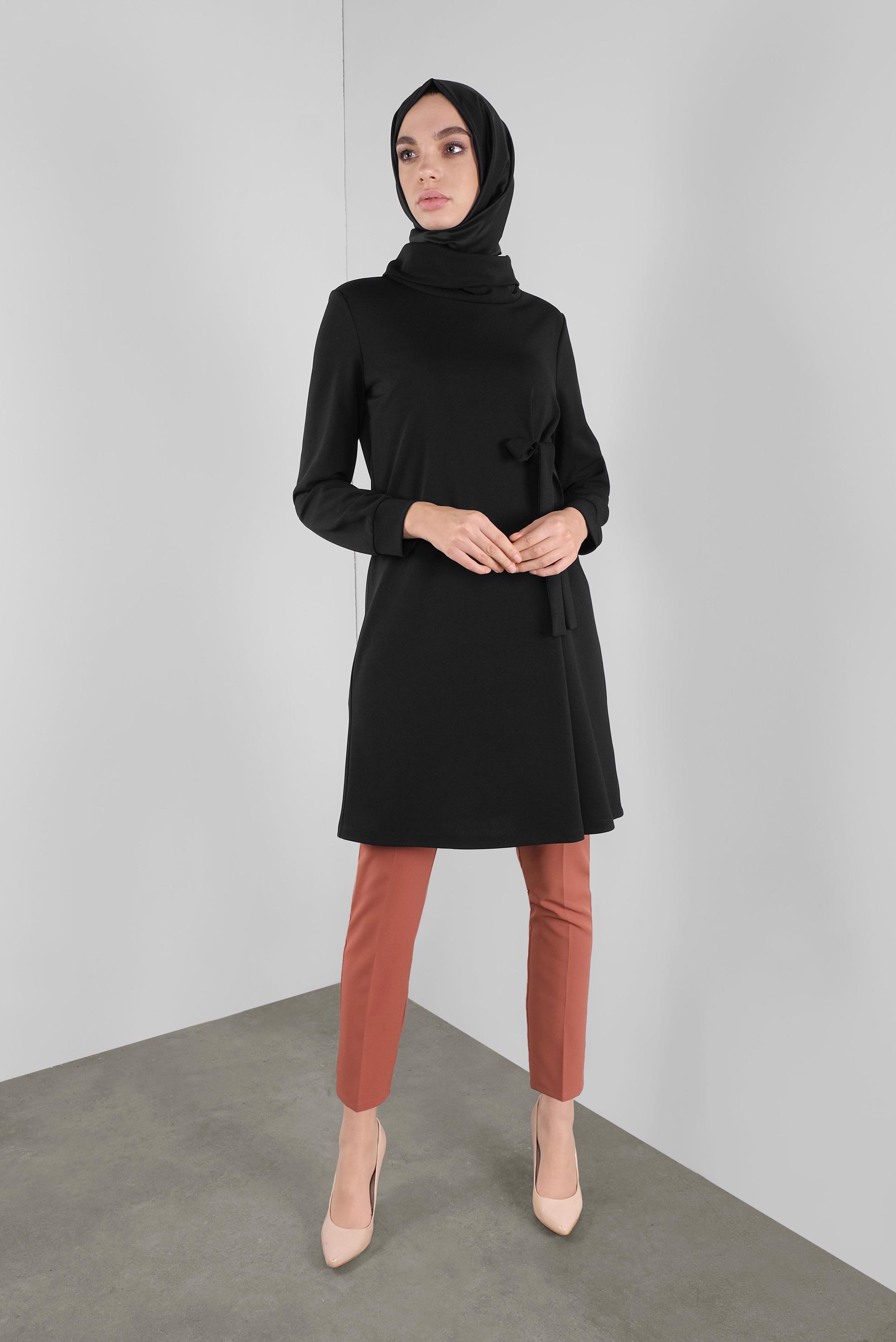 Tesettür giyim SİYAH BAĞCIKLI TUNİK 41285 