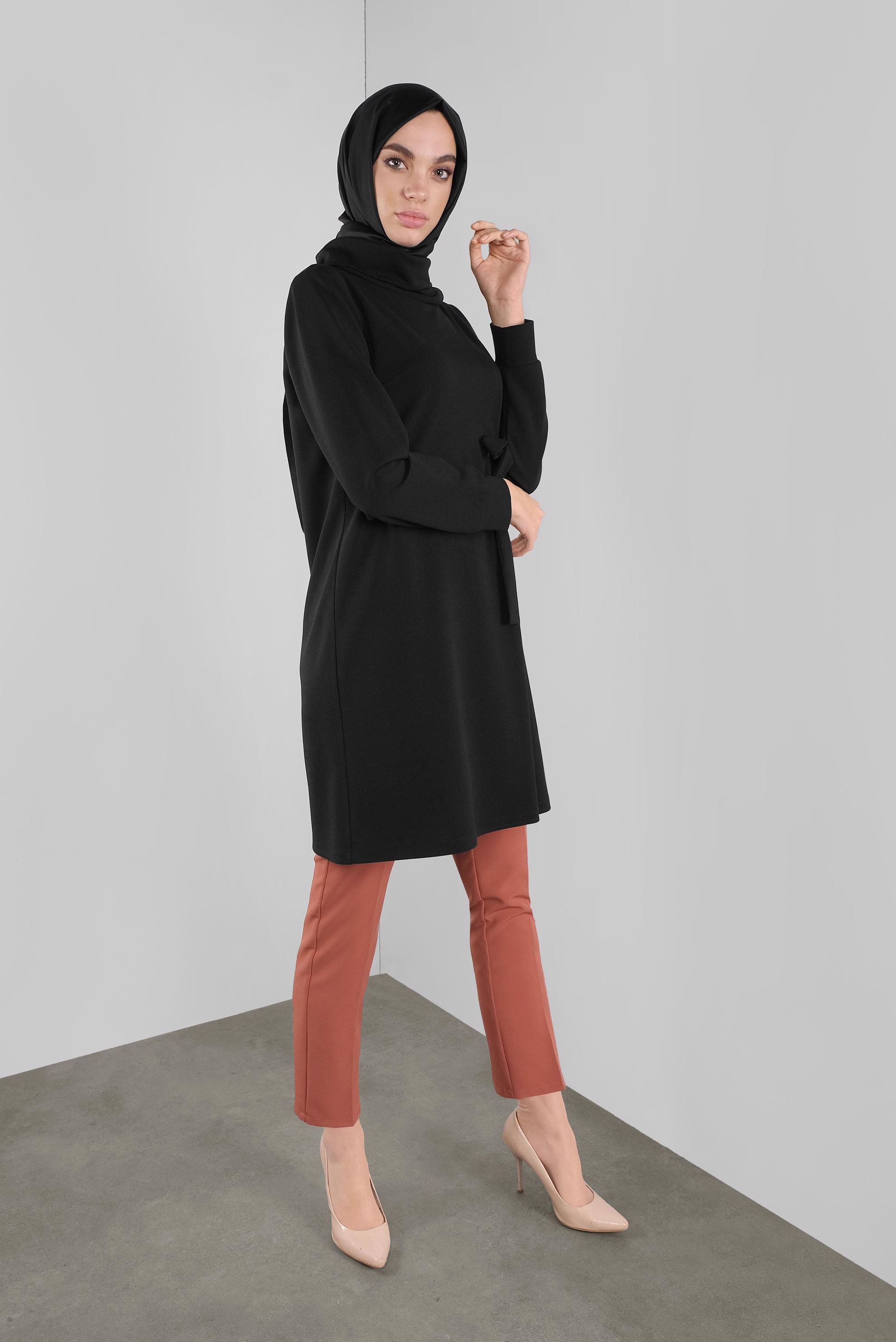 Tesettür giyim SİYAH BAĞCIKLI TUNİK 41285 